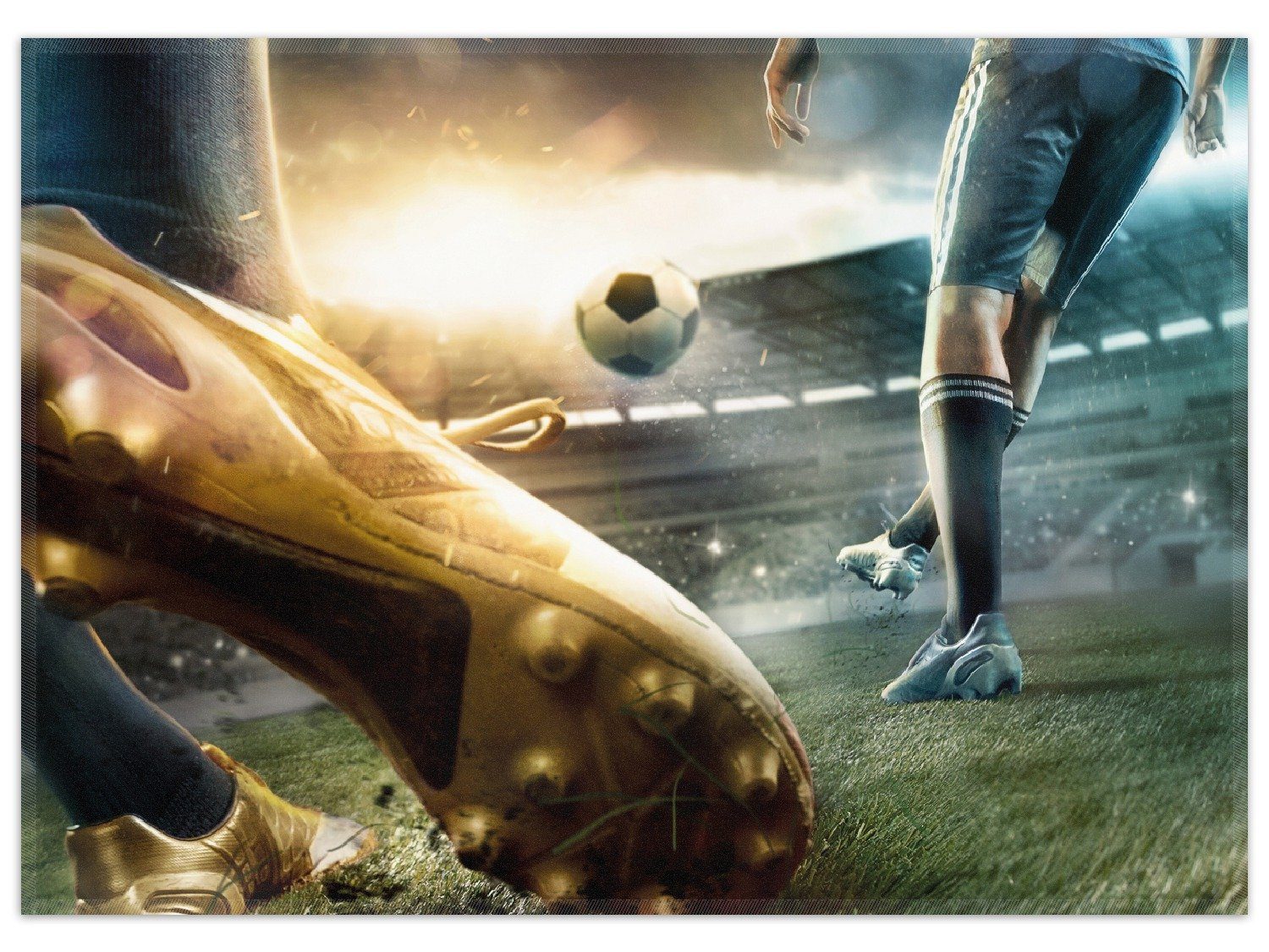 Wallario Teppich Fußball Goldschuh auf dem Feld, rechteckig, rutschfest