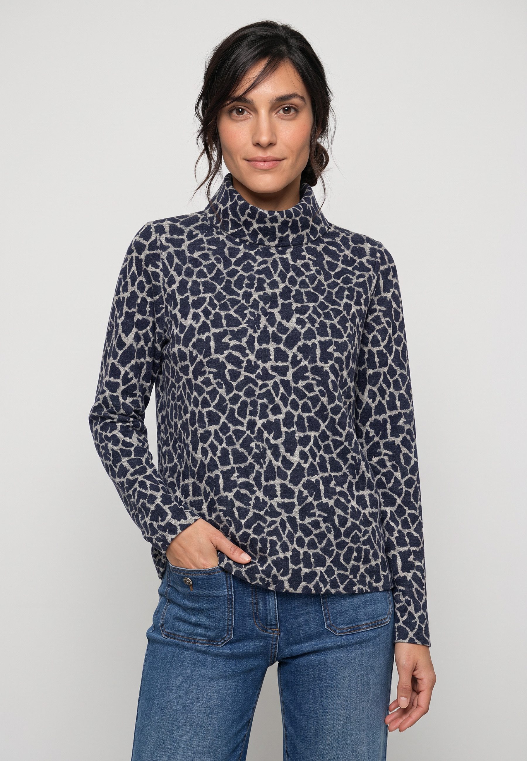 Olsen Sweatshirt mit Allover-Dessin und Stehkragen