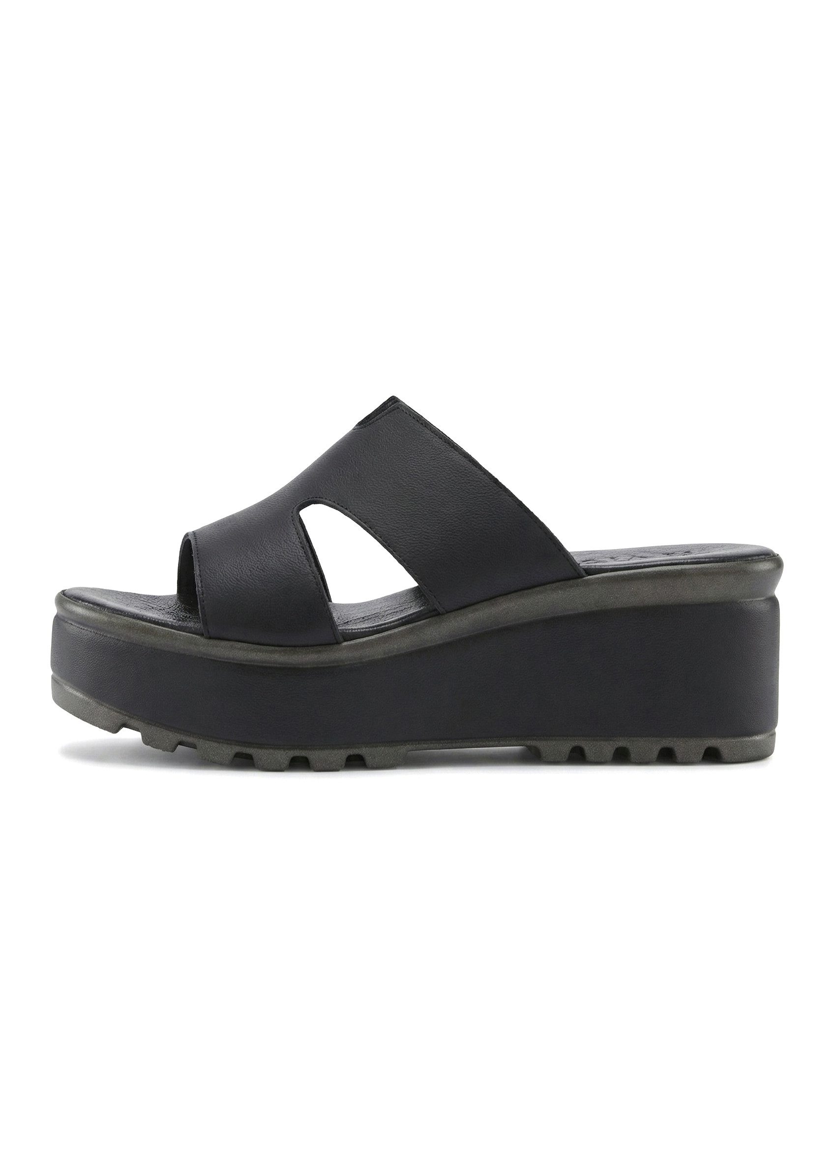 LASCANA Sandale, Sommerschuh, Mule, offener Schuh, Pantolette NEU aus Leder mit Keilabsatz