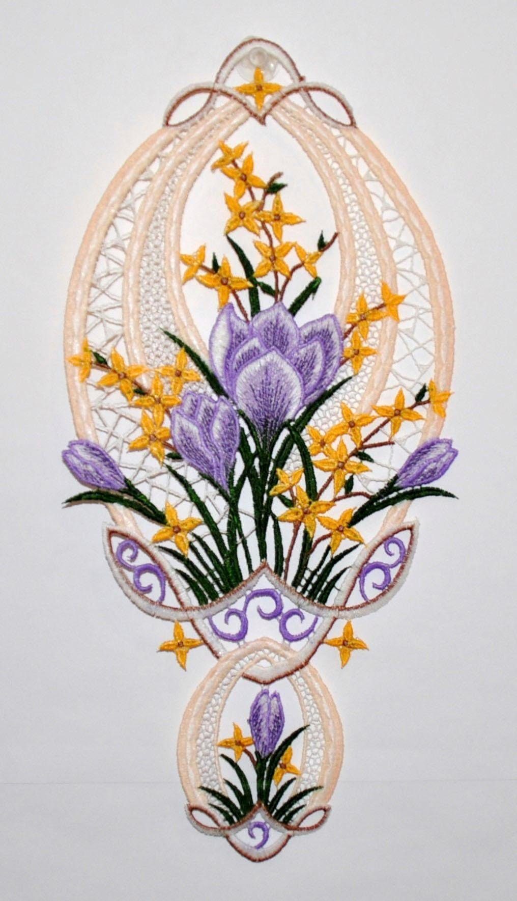 Stickereien Plauen Fensterbild Krokusblüte Fensterbild, Fensterbild "Krokusblüte"