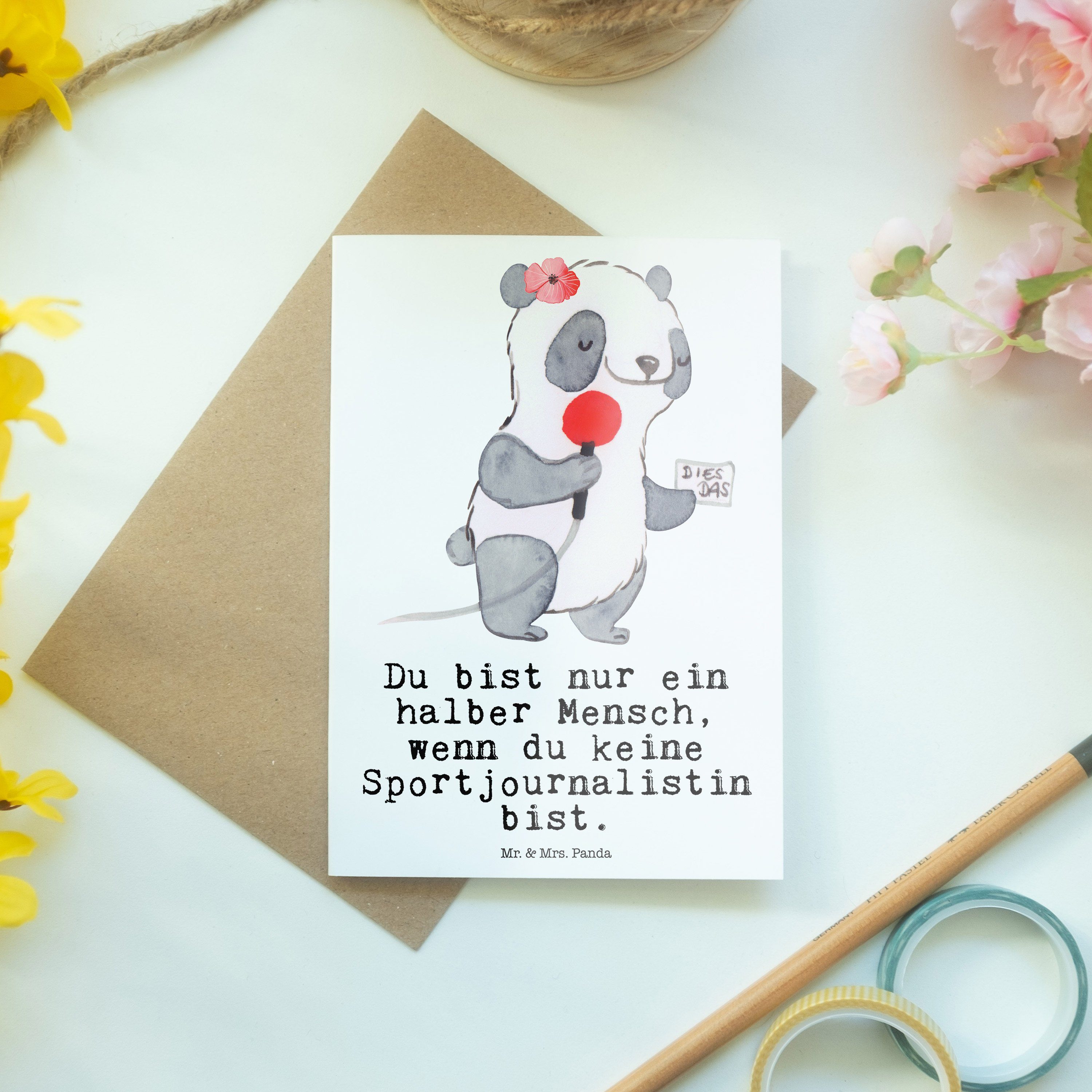 Karte, Geschenk, Mrs. - Dankeschön, Weiß Mr. Herz Grußkarte Sportjournalistin mit Beru - & Panda
