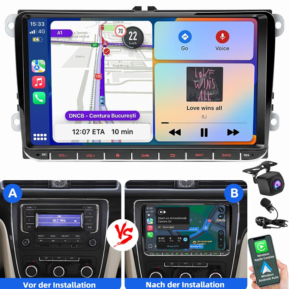 ESSGOO Für VW Golf 5 6 Plus Touran Tguan Caddy Passat Carplay Android Auto Navigationsgerät (Carplay Android Auto Bluetooth FM AM RDS)