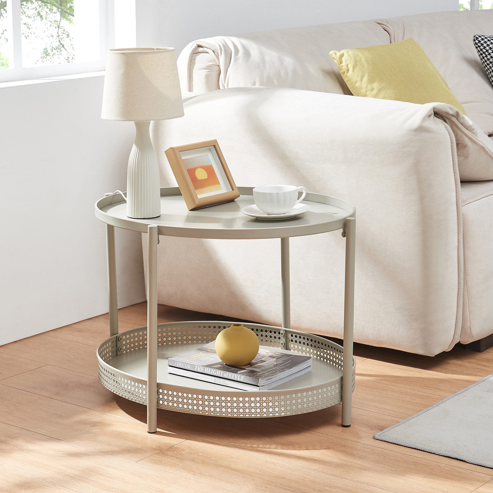 en.casa Couchtisch, »Jäller« Metall oval in Rattan-Optik 66 x 51 x 44 cm Taupe