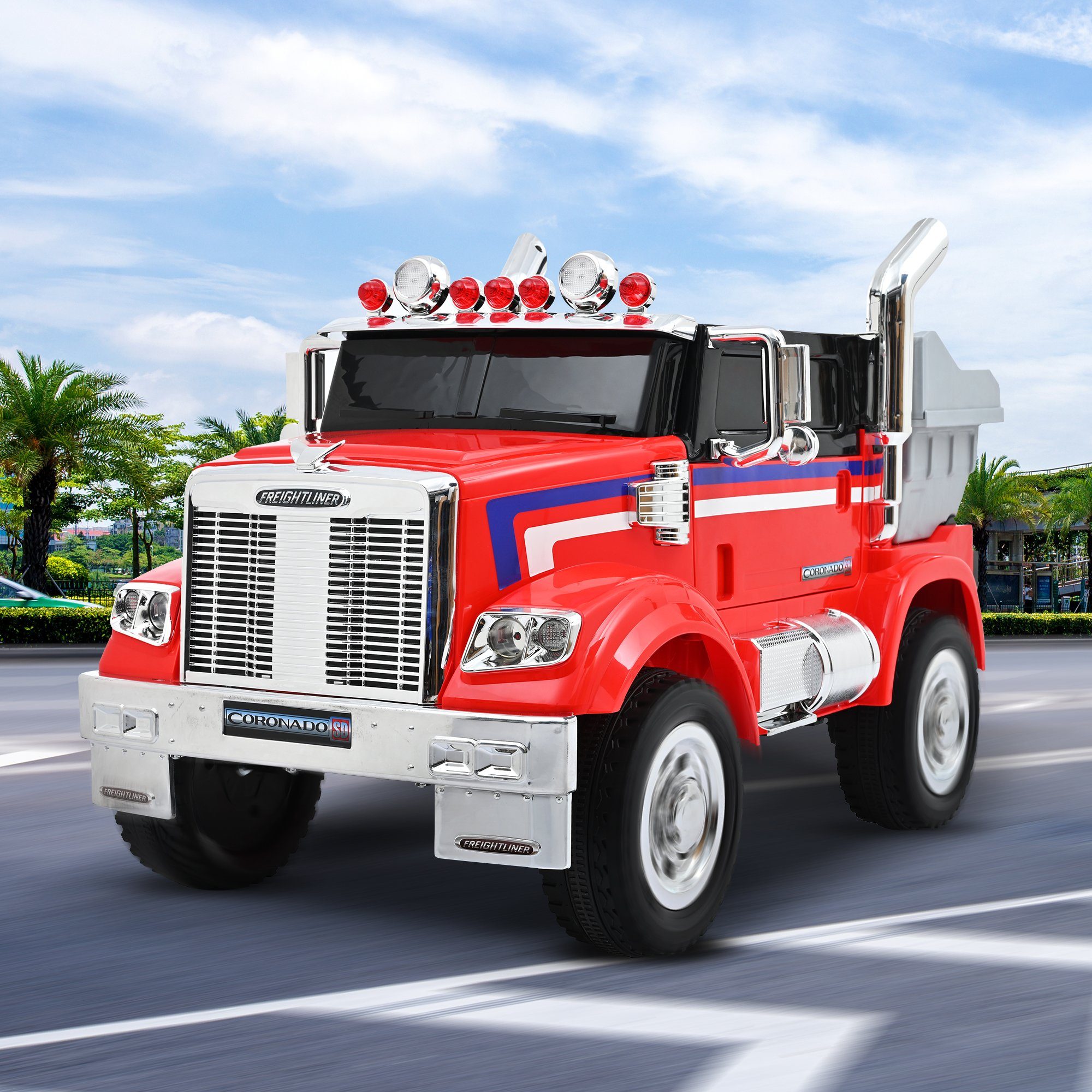 Merax Elektro-Kinderauto Dump Truck Kinder Feuerwehrauto, Kinderfahrzeug  Anhänger drehbar, Belastbarkeit 30 kg, Elektroauto mit Fernsteurung, Musik