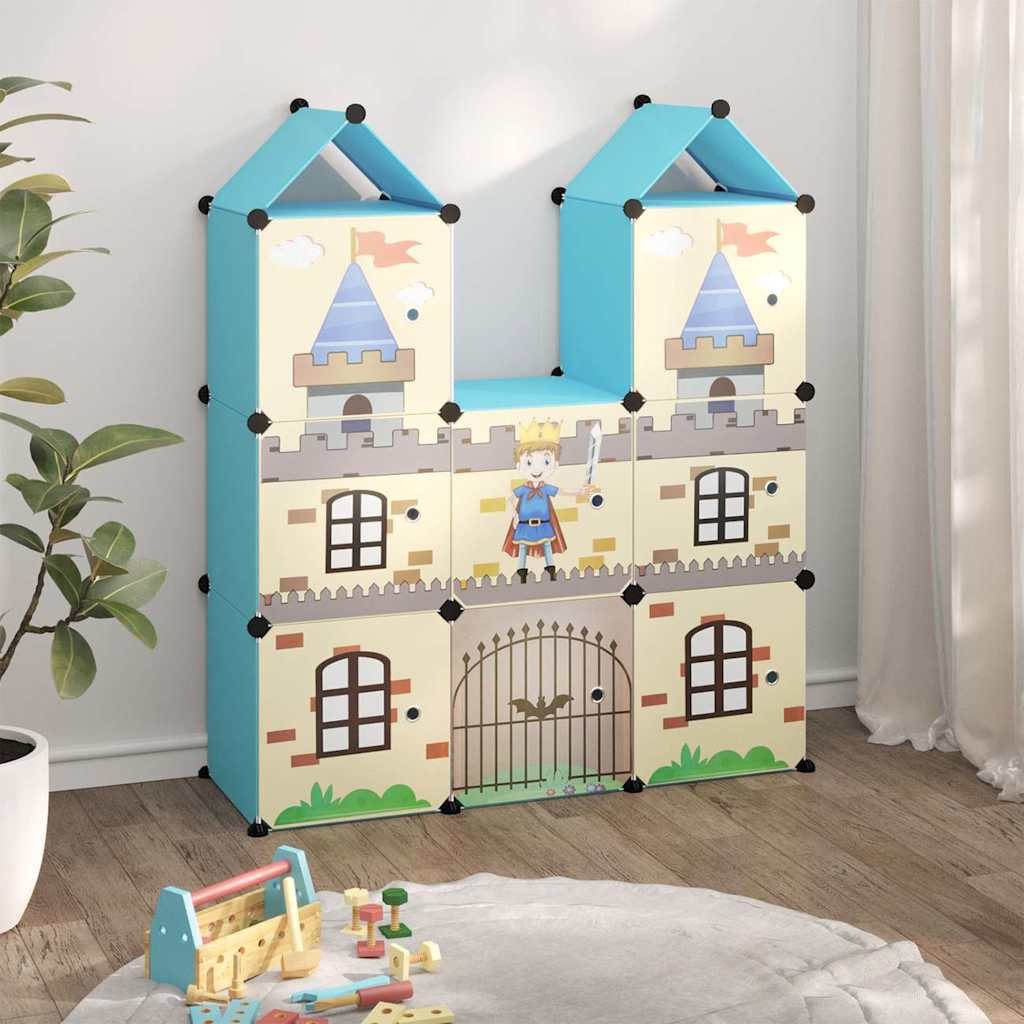 vidaXL Schuhregal Kinderschrank Modular mit 8 Würfeln Blau PP, 1-tlg.