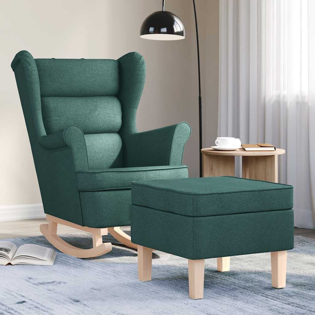 vidaXL Sessel Schaukelstuhl mit Fußhocker Dunkelgrün Stoff (1-St)