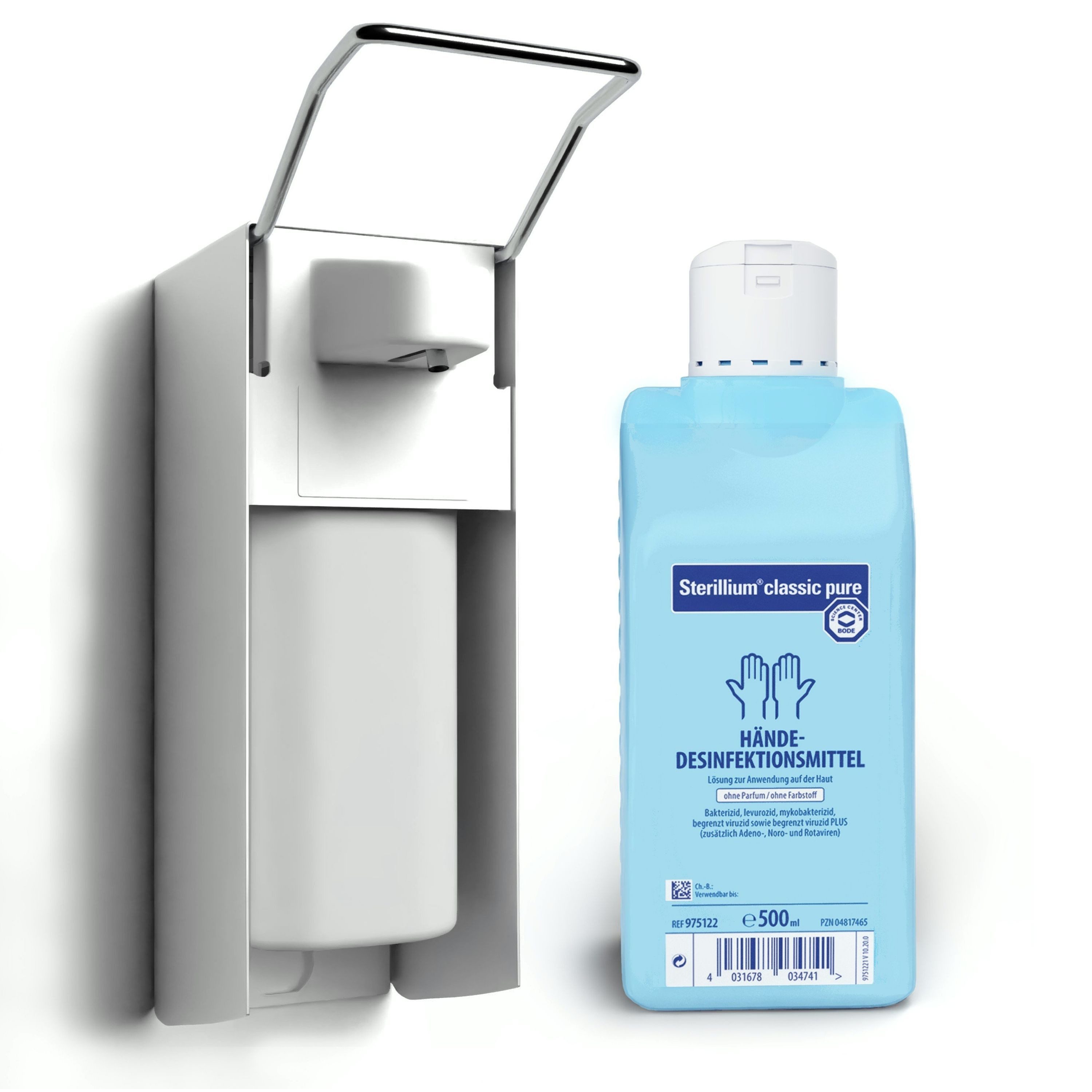 Horn Medical Horn Medical Wandspender mit 500ml Sterillium classic pure Hand-Desinfektionsmittel (Spar-Set, [- bekannt & bewährt einfache Bedienung, schneller Flaschenwechsel)
