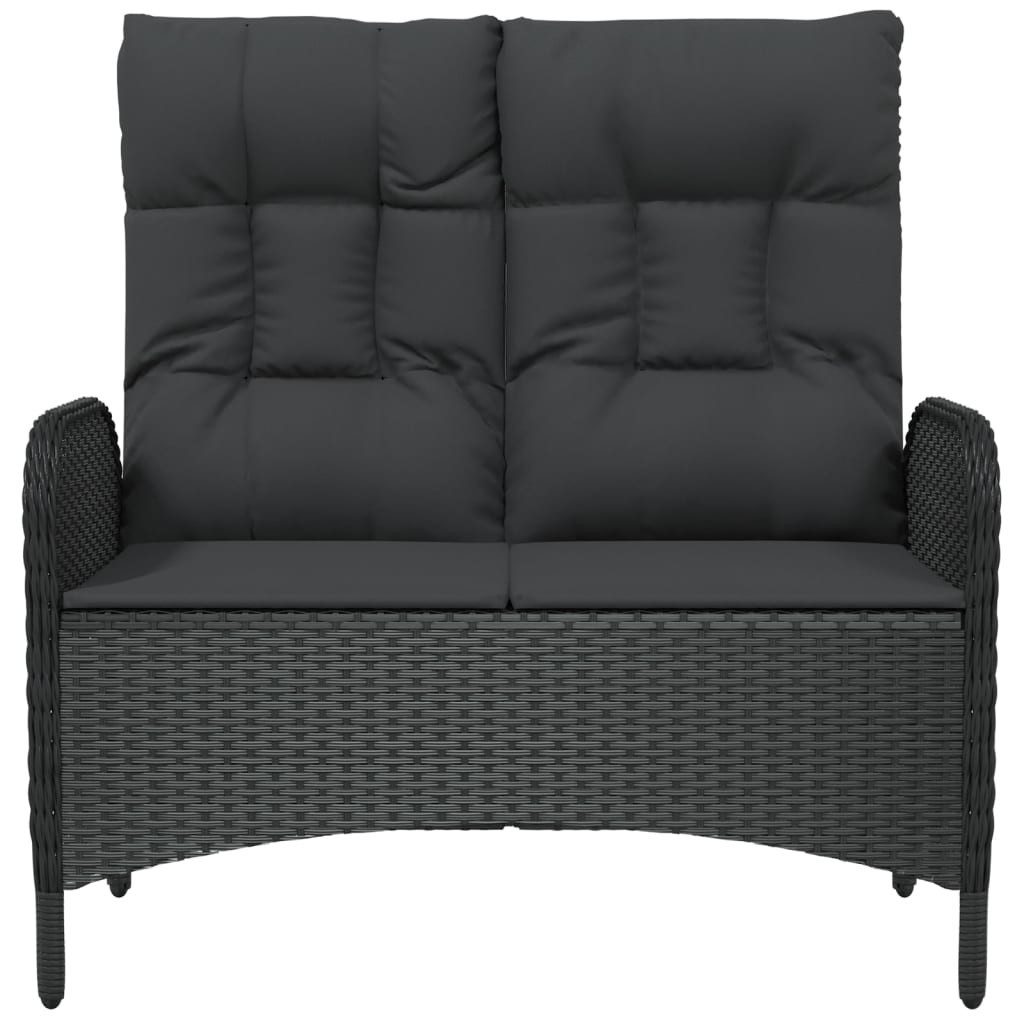 furnicato Gartenbank Garten-Relaxbank Schwarz 107x62,5x109 cm mit Liegefunktion, Wetterbeständige Sitzbank mit Kissen und verstellbarer Rückenlehne