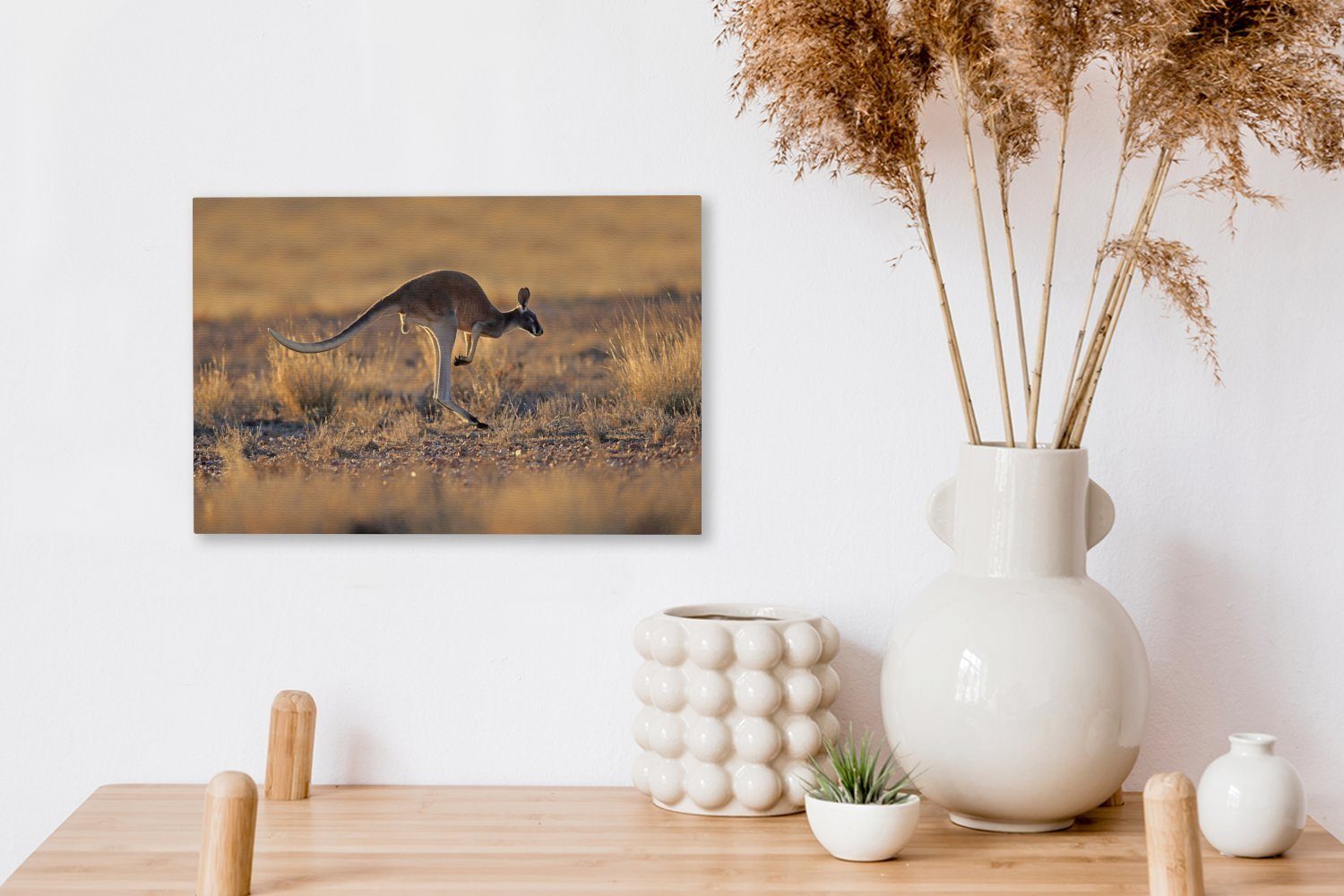 OneMillionCanvasses® Leinwandbild Känguru - Sonne 30x20 cm - Wanddeko, St), Wandbild Leinwandbilder, Aufhängefertig, Gras, (1