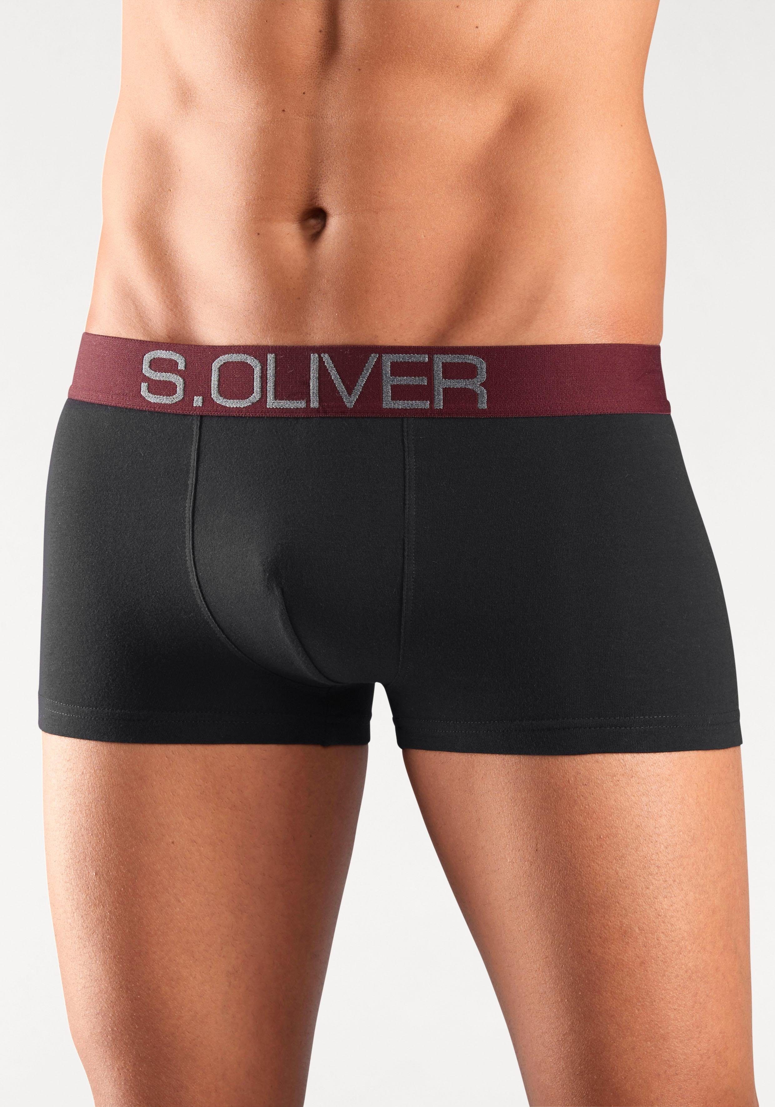 in Hipster-Form 4-St) schwarz-khaki, s.Oliver kontrastfarbenem Webbund mit Boxershorts schwarz-anthrazit, (Packung, schwarz-bordeaux, schwarz-blau