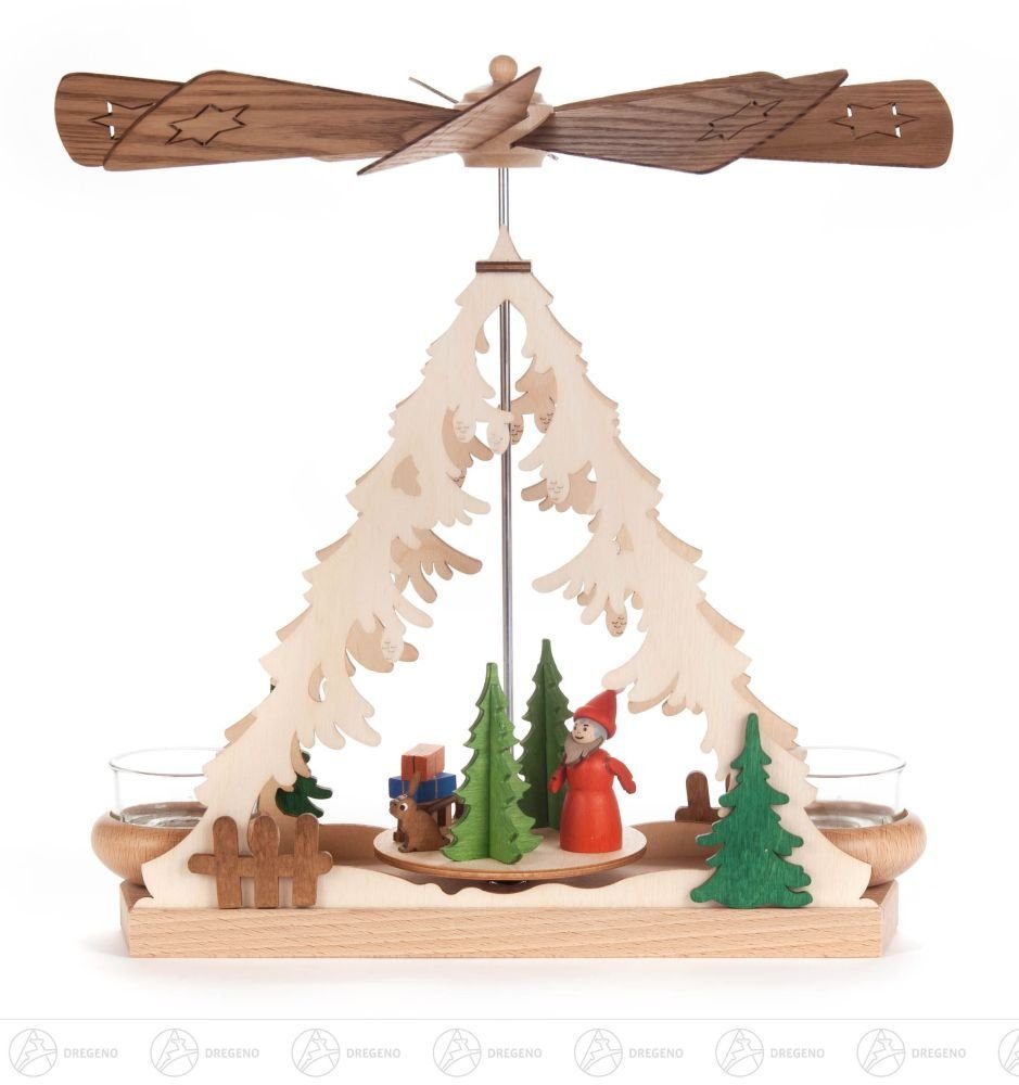 Dregeno Erzgebirge Weihnachtspyramide Pyramide mit Weihnachtsmann, für  Teelichte Breite x Höhe x Tiefe 24, Pyramide mit Weihnachtsmann und  Geschenken