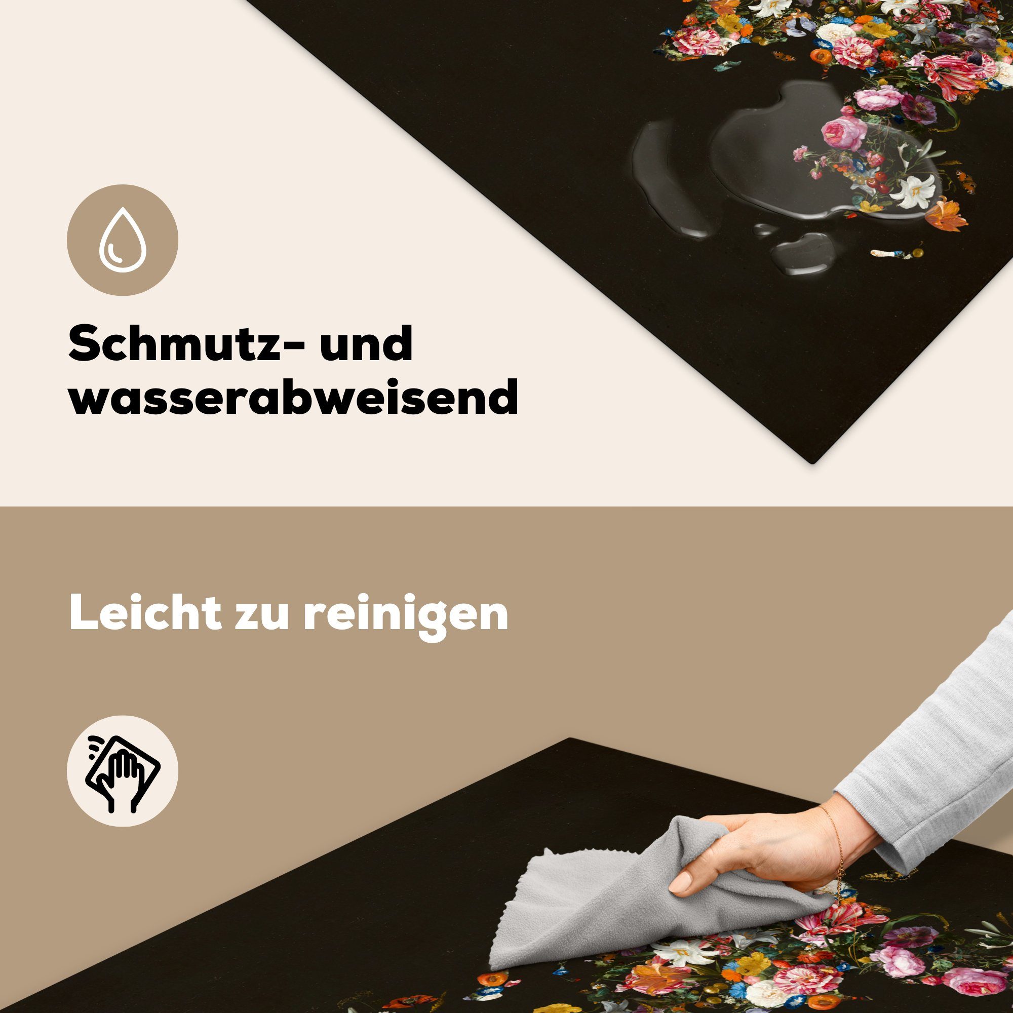 MuchoWow Herdblende-/Abdeckplatte Weltkarte - küche - 78x78 - Blumen, cm, Vinyl, Rosen für Lilie Ceranfeldabdeckung, Arbeitsplatte tlg), (1
