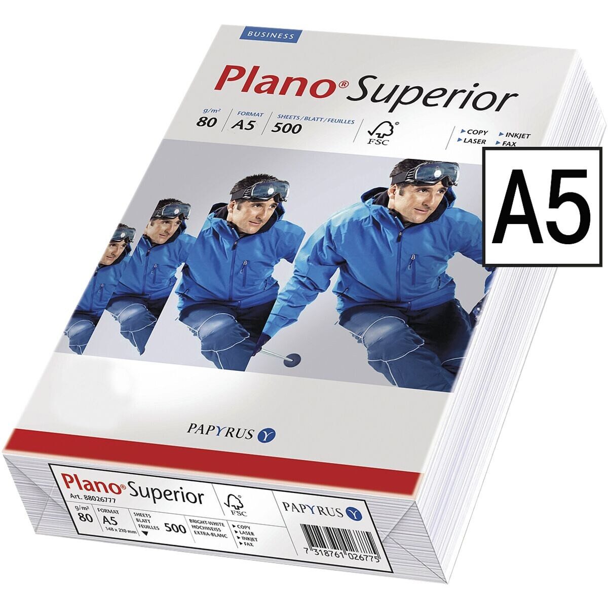 PLANO Druckerpapier Superior, Format DIN A5, 80 g/m², 165 CIE, 500 Blatt