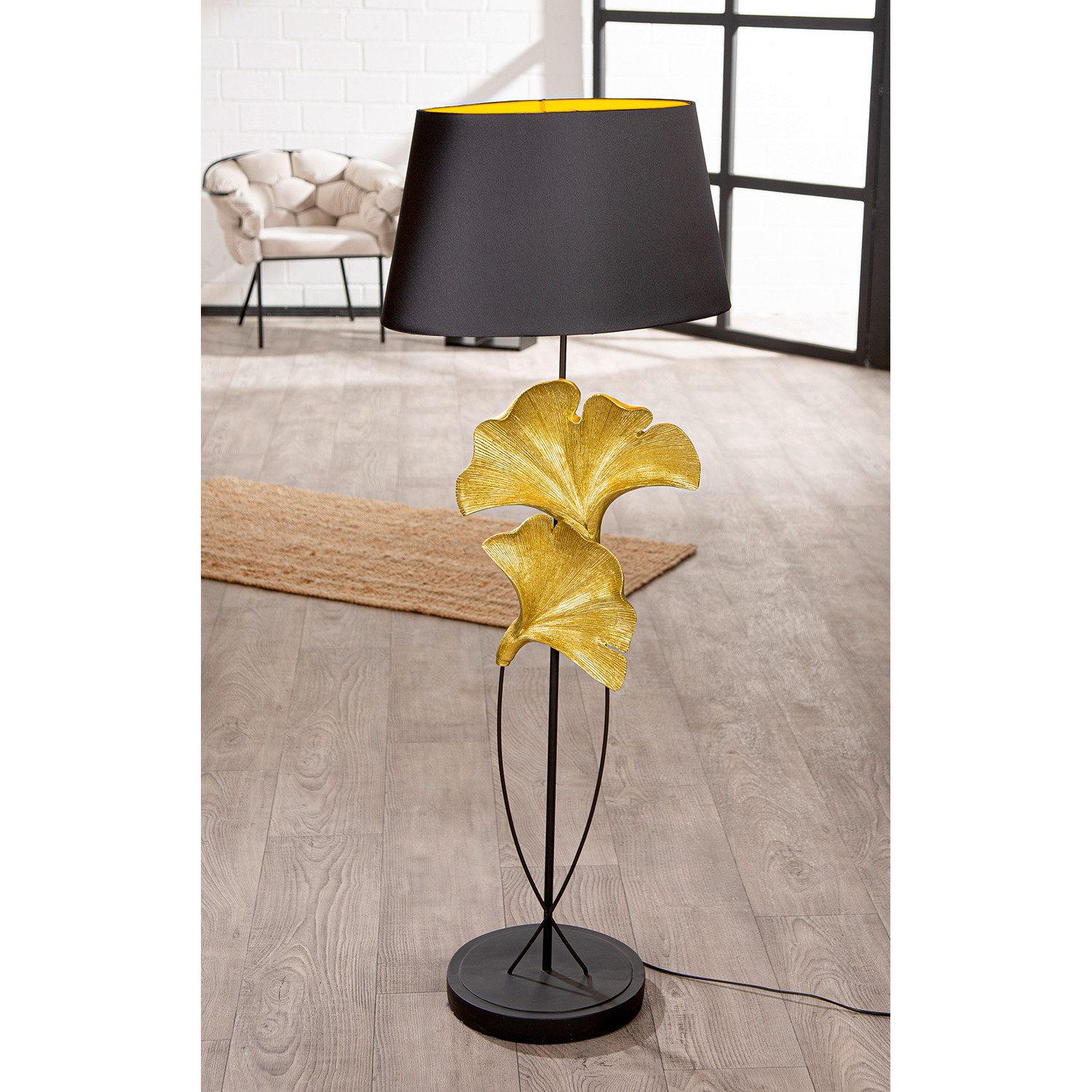 GILDE Stehlampe GINKGO Stehleuchte - schwarz - Kunstharz - Höhe 132cm x Breite 50cm, Tischlampe - Schreibtischlampe - Nachttischlampe