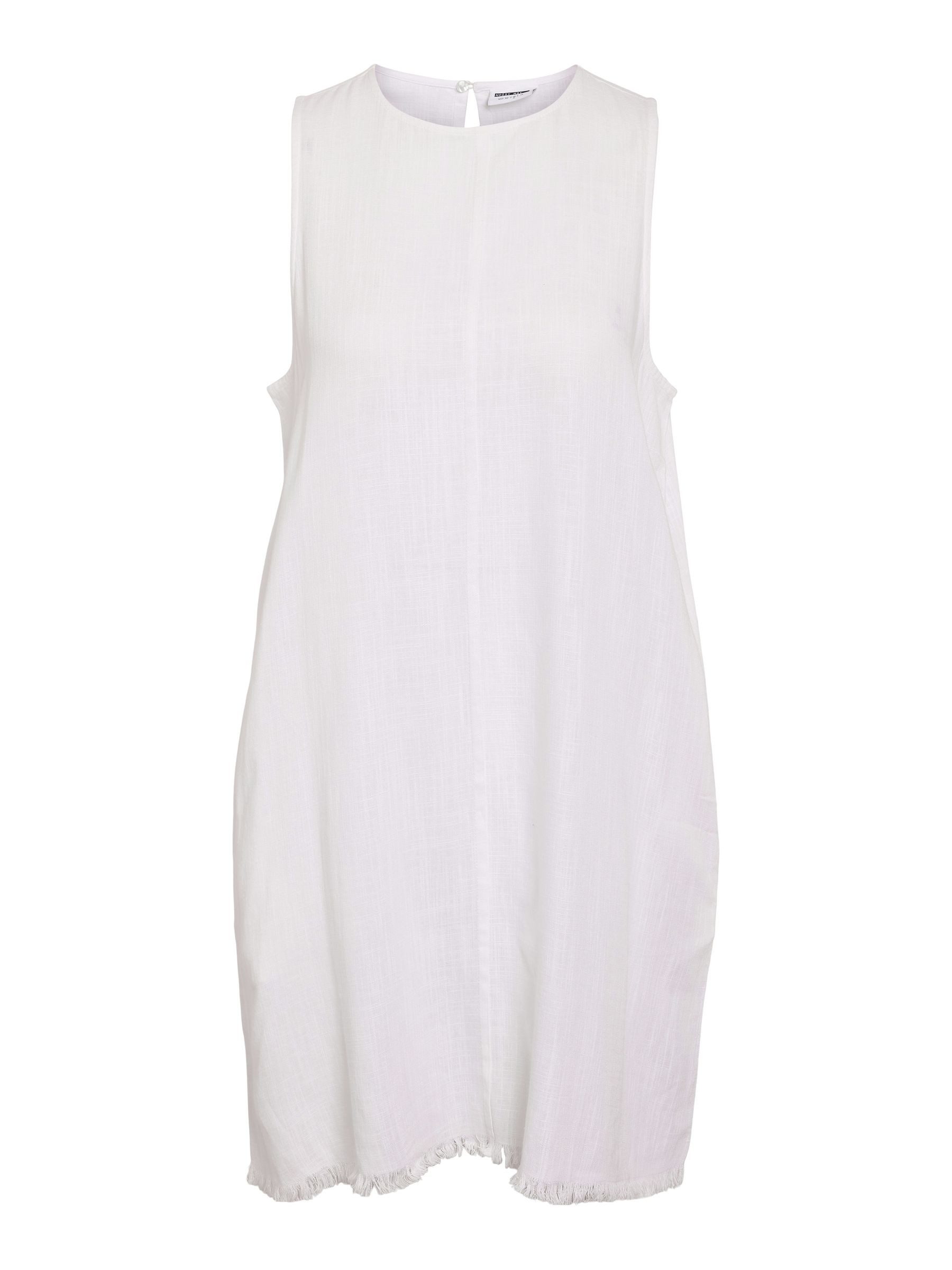 Noisy may Abendkleid Leinen mit Fransen-Detail und Rundhalsausschnitt (knielang) NMLEILANI S/L SHORT DRESS WVN