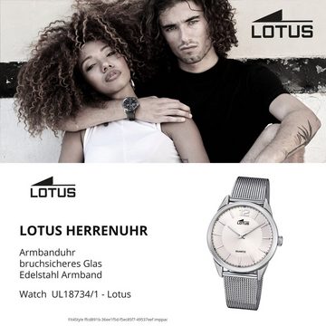 Lotus Quarzuhr Lotus Herren Armbanduhr Smart Casual, (Analoguhr), Herrenuhr rund, groß (ca. 40mm) Edelstahlarmband silber