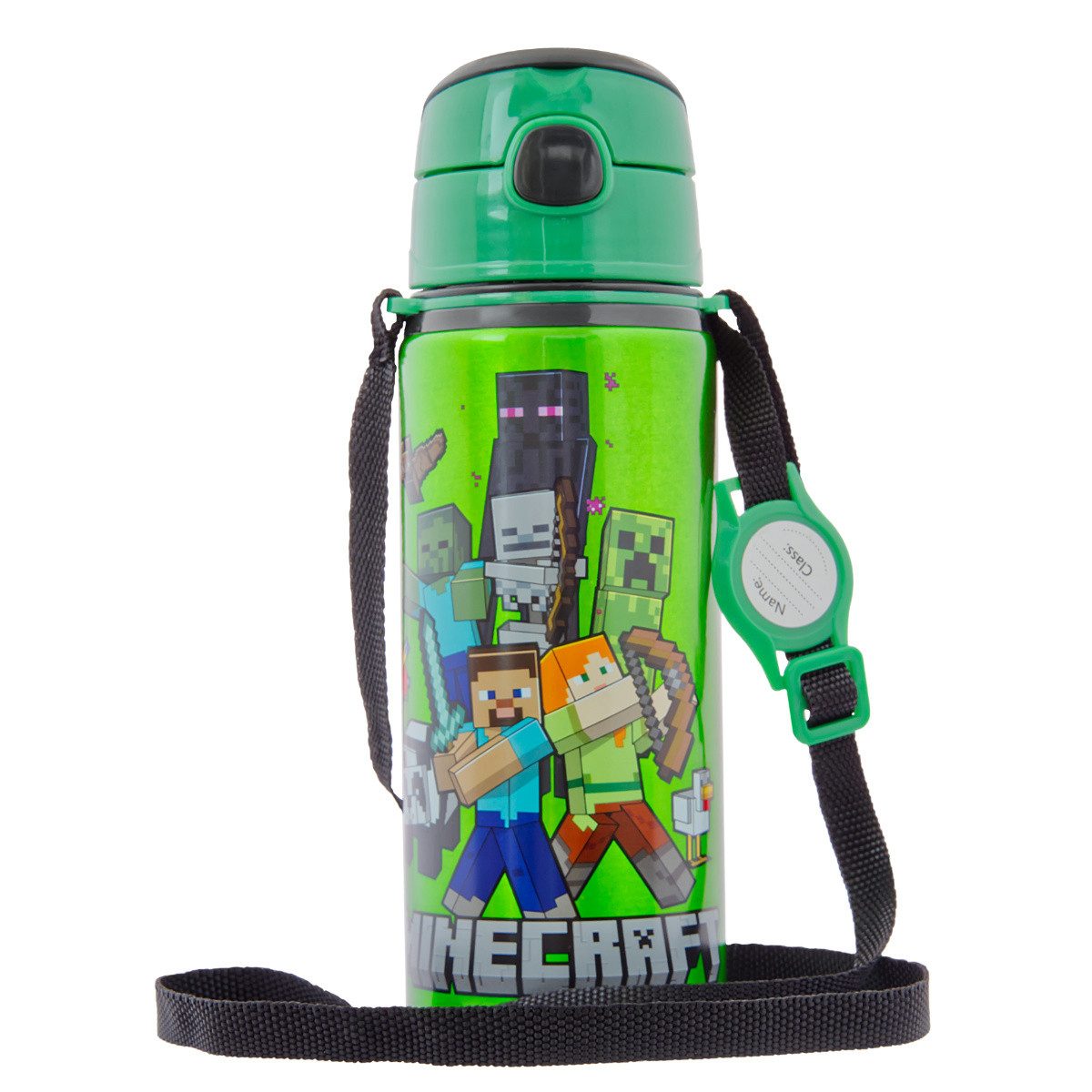 Trinkflasche Kinder Trinkflasche Minecraft 600ml Tragegurt Aluminium GameCharakter