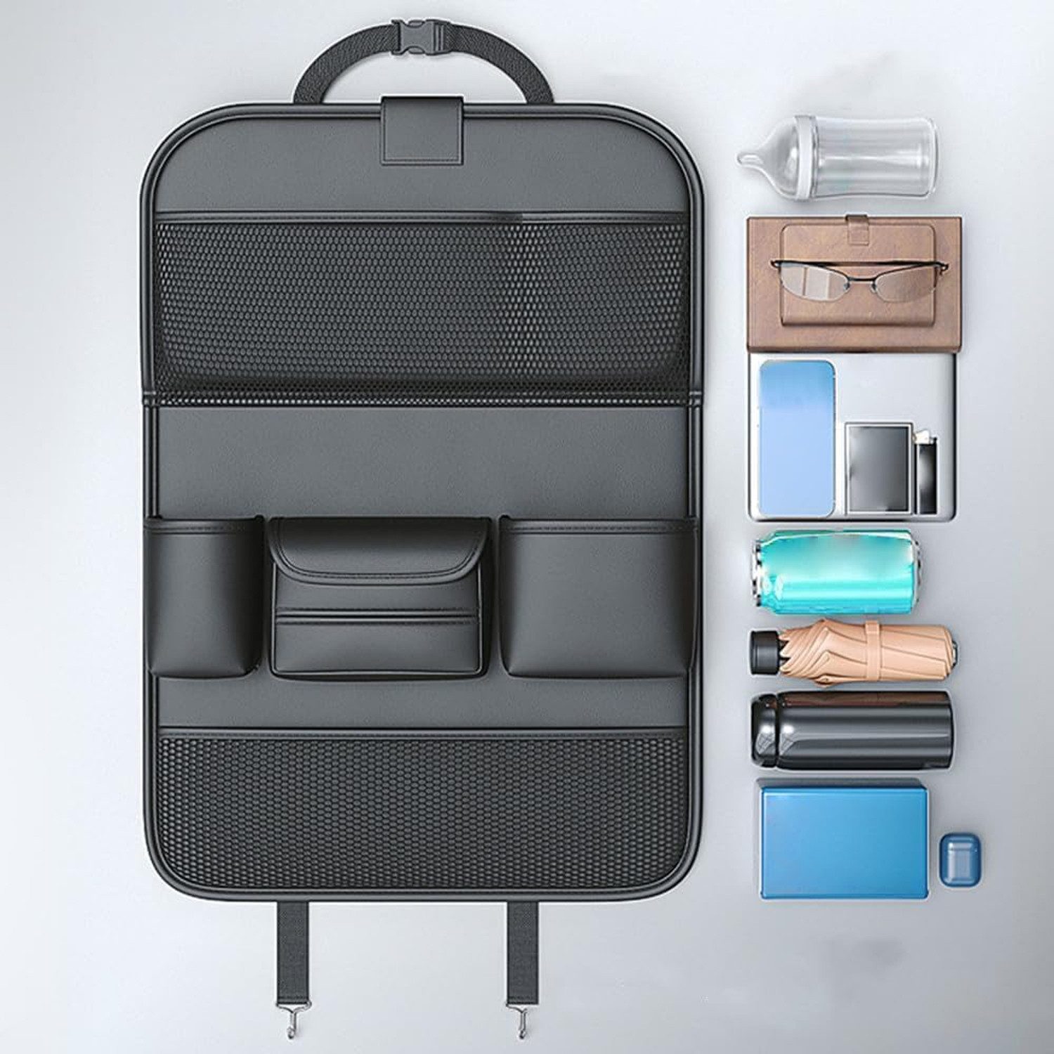 OSTWOLKE Auto-Rückenlehnentasche Auto Organizer Multifunktional Wasserdicht Rücksitz Organizer (1-tlg), mit Klapptisch, Tablet/Telefon Aufbewahrung und 8 Tasche – Bild 4 von 5