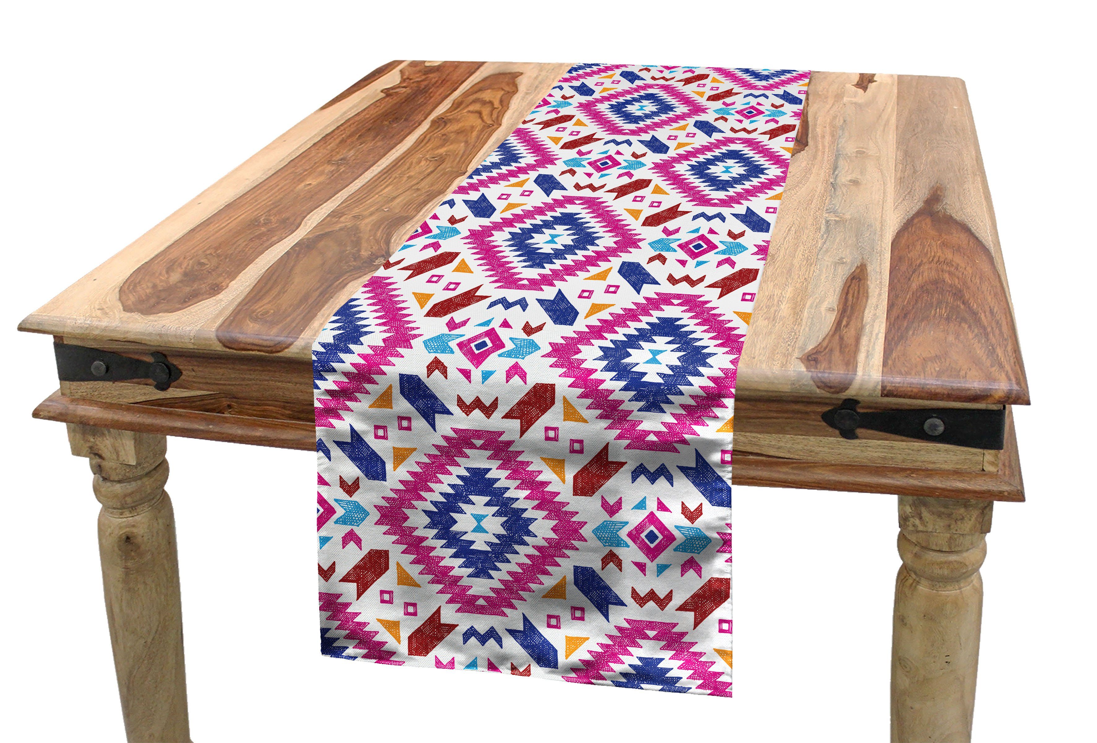 Abakuhaus Tischläufer Esszimmer Küche Rechteckiger Dekorativer Tischläufer, Ethnisch Hand gezeichnet Maya Sripes