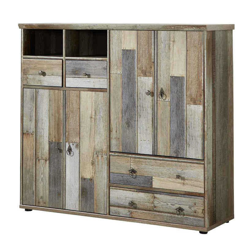 Lomadox Garderobenschrank BRANSON-36 Schuhschrank Mehrzweckschrank Vintage Driftwood Braun, 130/117/40 cm