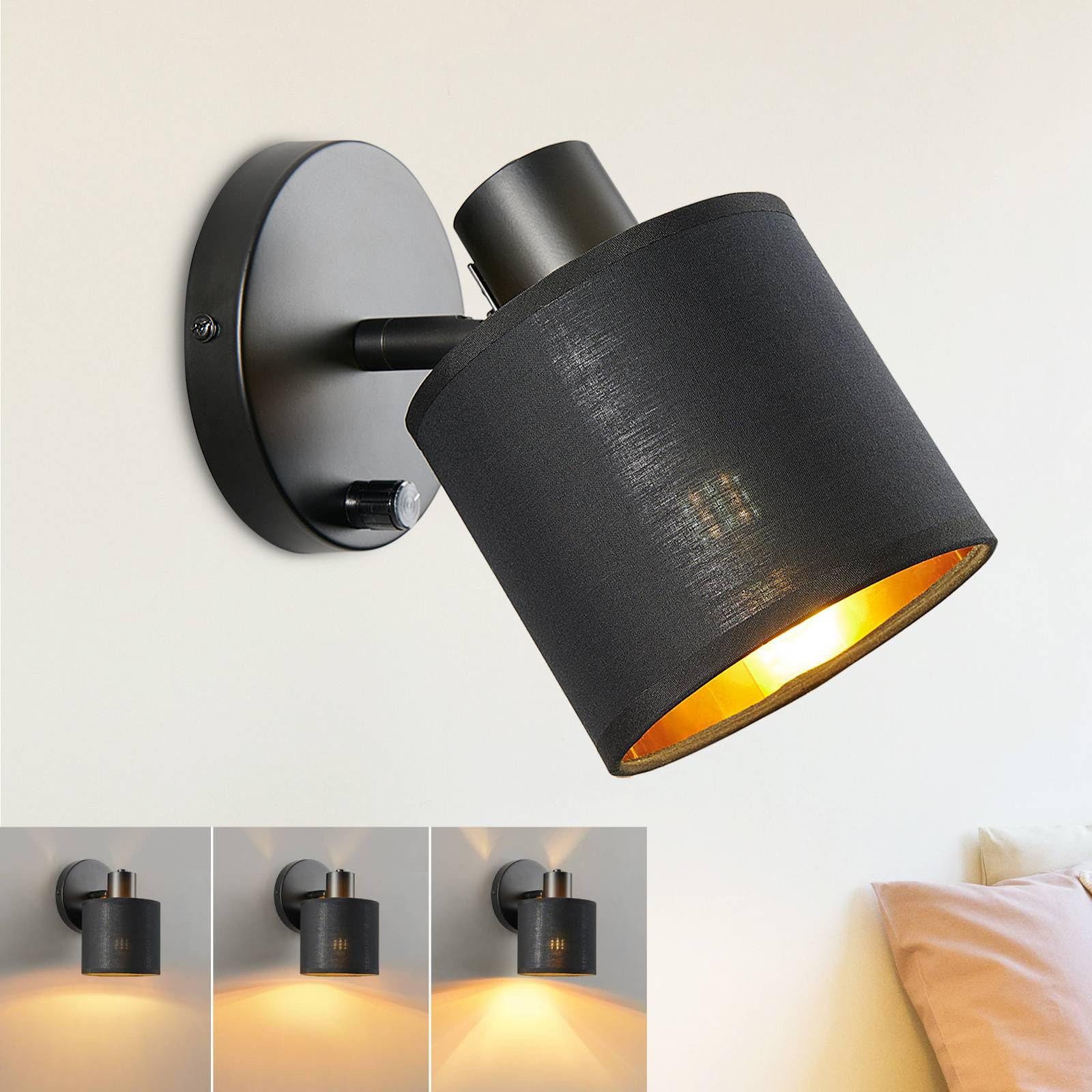 Rosnek LED Wandleuchte Wandlampe innen dimmbar mit Schalter E27 40W inkl. Leuchtmittel, LED wechselbar, Wandleuchte mit beige Leinenschirm für Schlafzimmer Wohnzimmer Flur