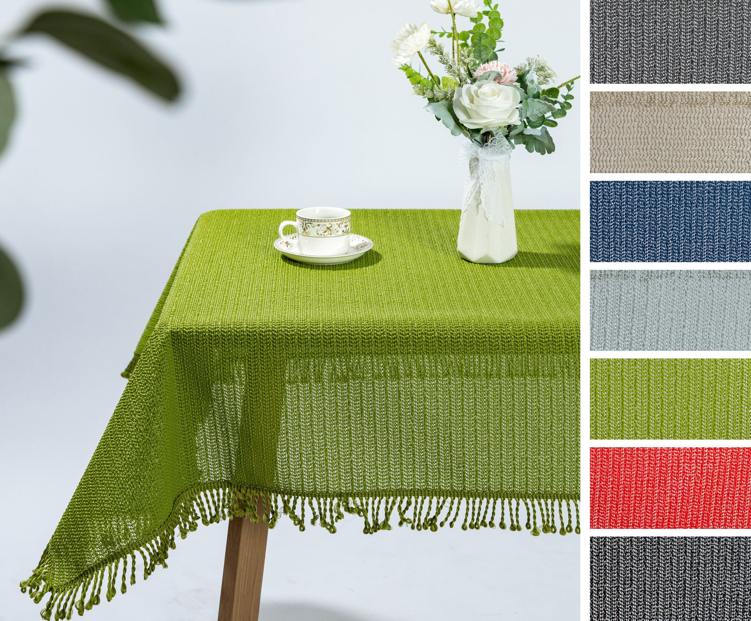 Beautex Tischdecke Moa Weichschaum Tischdecke mit Fransen Garten, Balkon, Terrasse (1-tlg)