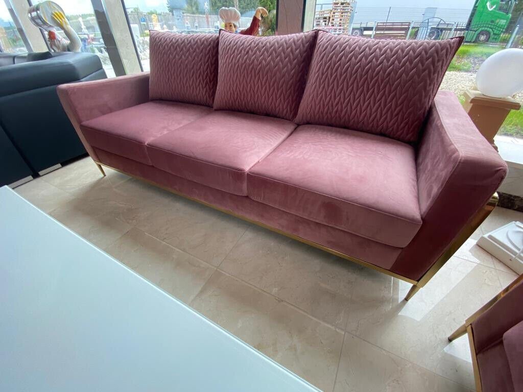 JVmoebel Sofa Sitzer Design Polster 3+2+1 Sofas Couch Sofa Sofort, Metall Sitz Samt 3 Teile
