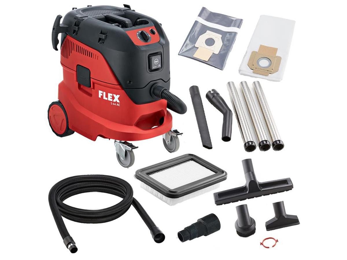 Flex Industriesauger S 44 L AC, 2400 W, 1x Flachfaltenfilter PES L/M/H, 1x Vlies-Filtersack Klasse L/M, mit Beutel, Konstant hohe Saugleistung, Seperater Motorluftkühlungskanal