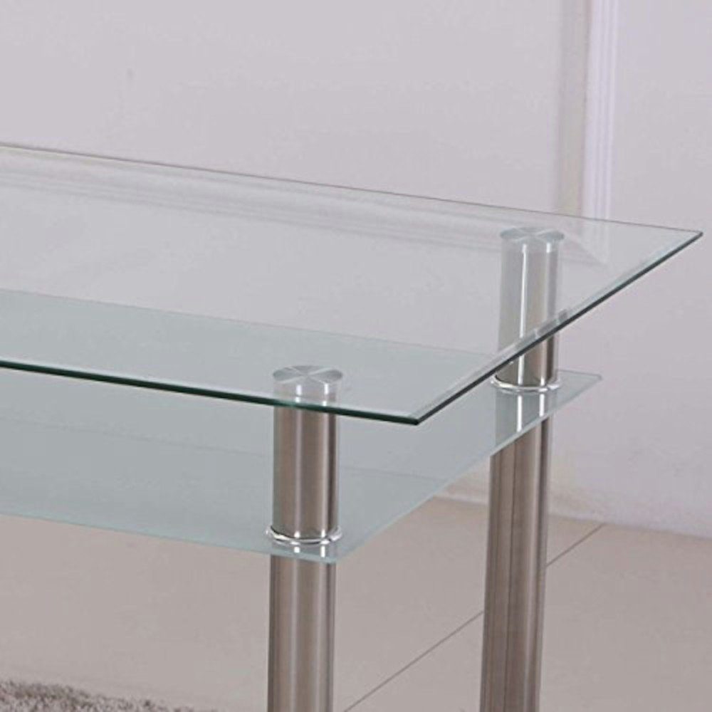 HOOZ Esstisch aus Glas mit 6 mm Sicherheitsglas & Facettenschliff 90 x 60 x 75cm (Glastisch, 1-St., zusätzlicher Stauraum), satinierte Ablagefläche