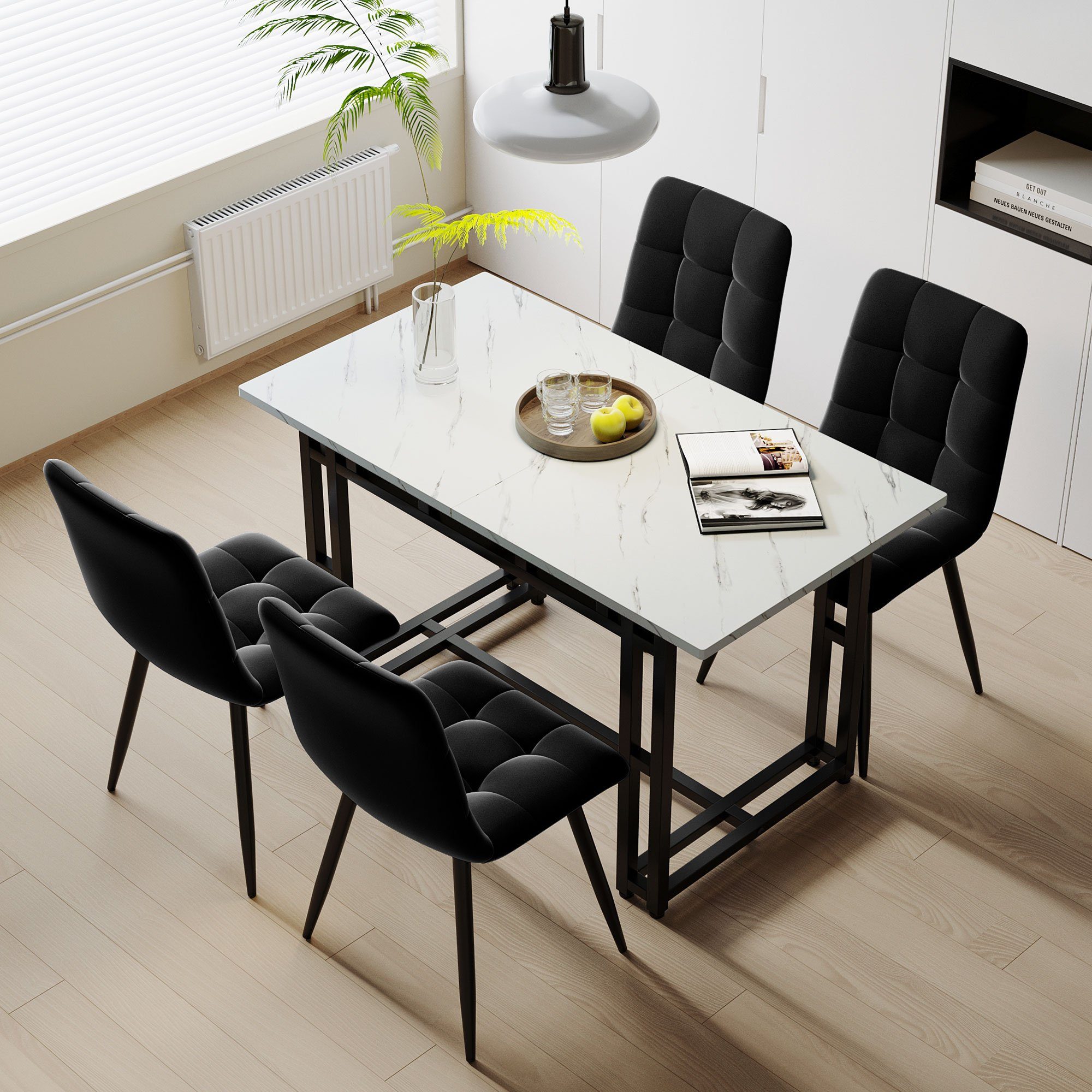 REDOM Essgruppe Ein Tisch mit vier Stühlen, (5-tlg), Küchentisch Set Esszimmerstuhl