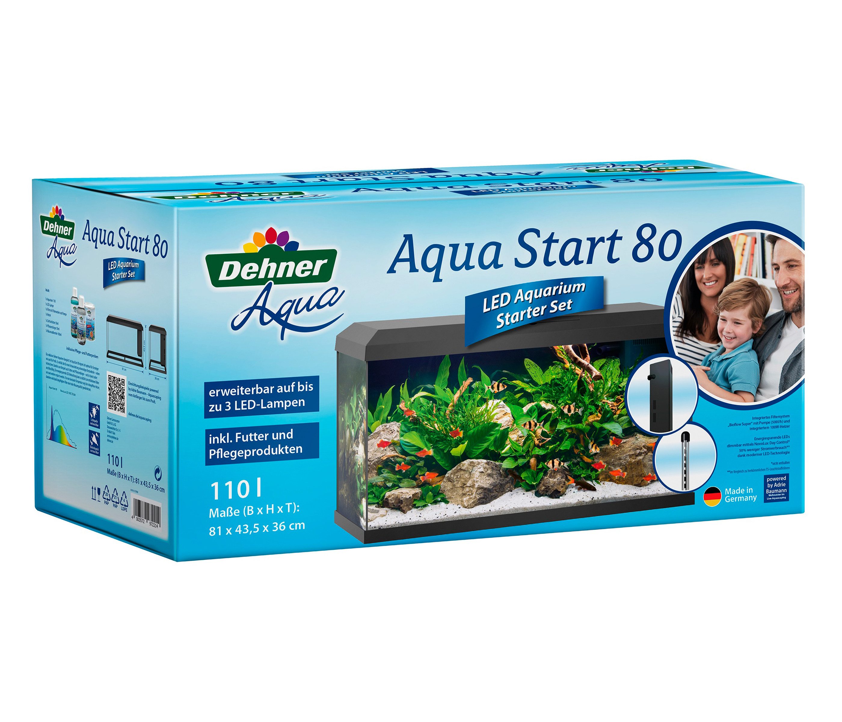 Dehner Aquarien-Set Aqua Start 80, 81 x 36 x 45 cm, mit Futter/Pflege, Einsteiger-Aquarium mit vielem Zubehör