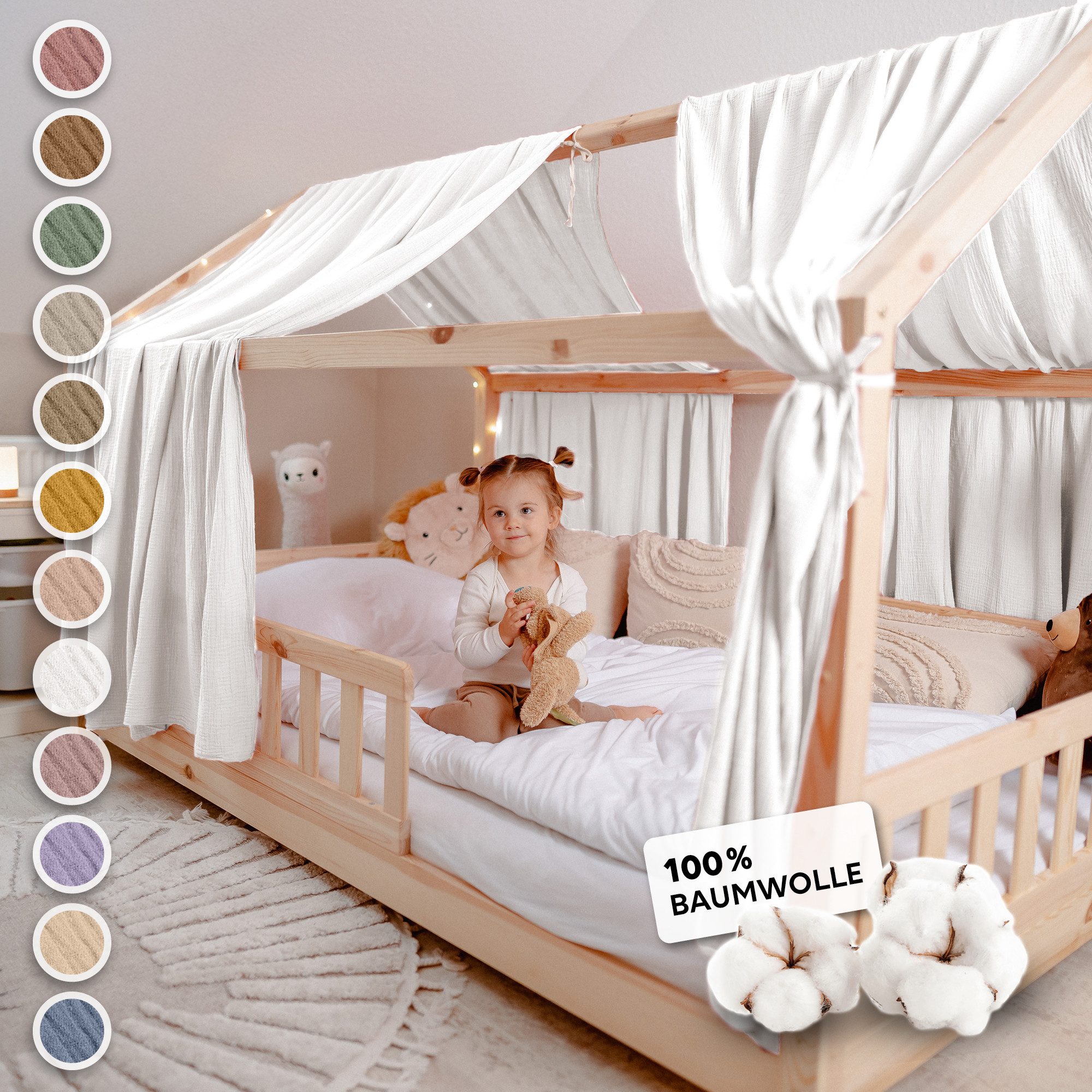 lilimaus Betthimmel Hausbett Himmel 2er-Set aus 100% Musselin - für Kinderbett (1-tlg), Set mit 2 abgestimmten Stoffbahnen - weich & schnell montiert