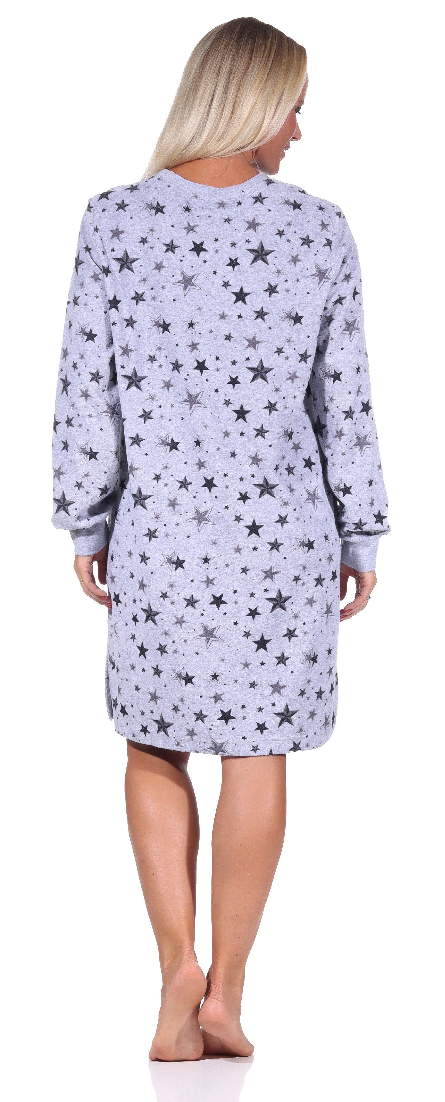 Frottee edlem mit Bündchen Nachthemd grau-melange in Sterne Damen Design Normann Nachthemd