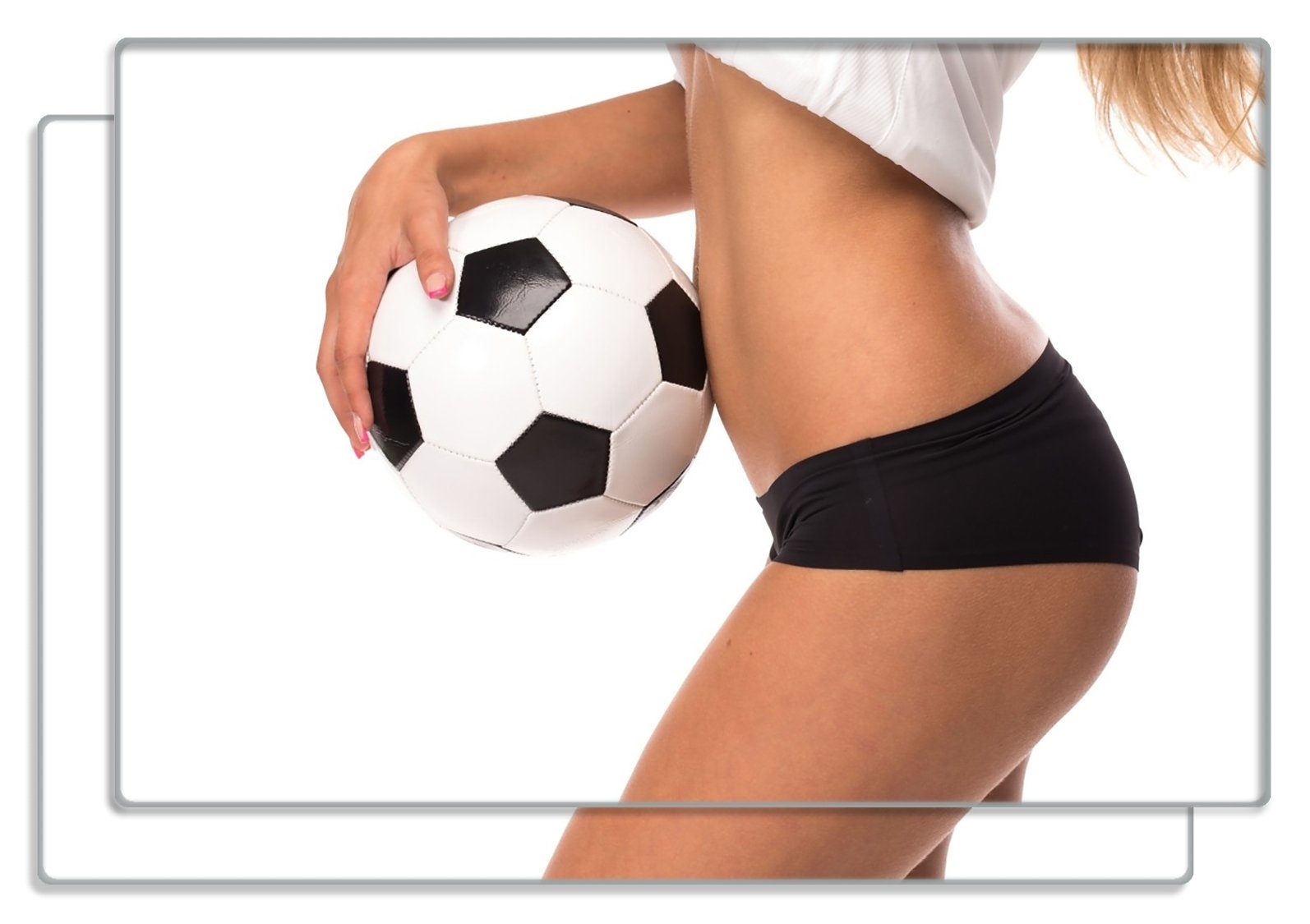 Frühstücksbrett Fußball - sexy Frau mit einem Fußball