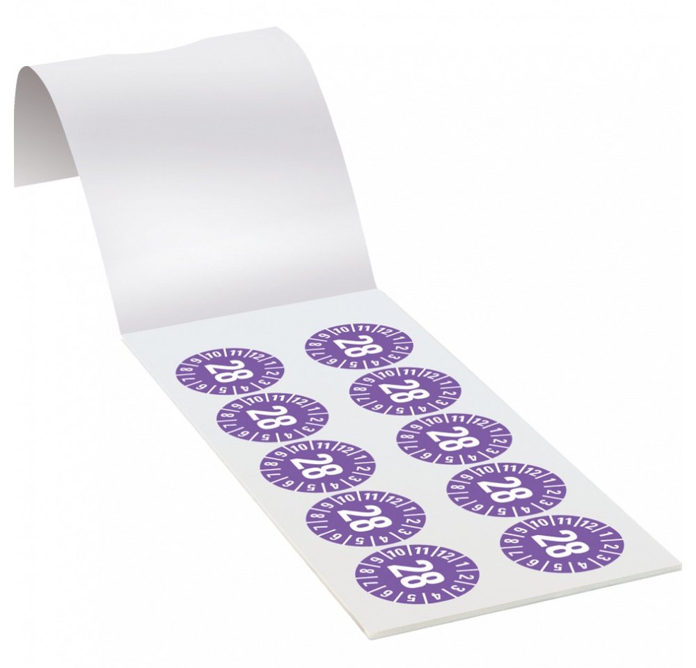 Thumbnail - Dreifke Hinweisschild Prüfplakette 28, violett, Dokumentenfolie, selbstklebend, Ø 35mm, 60/H