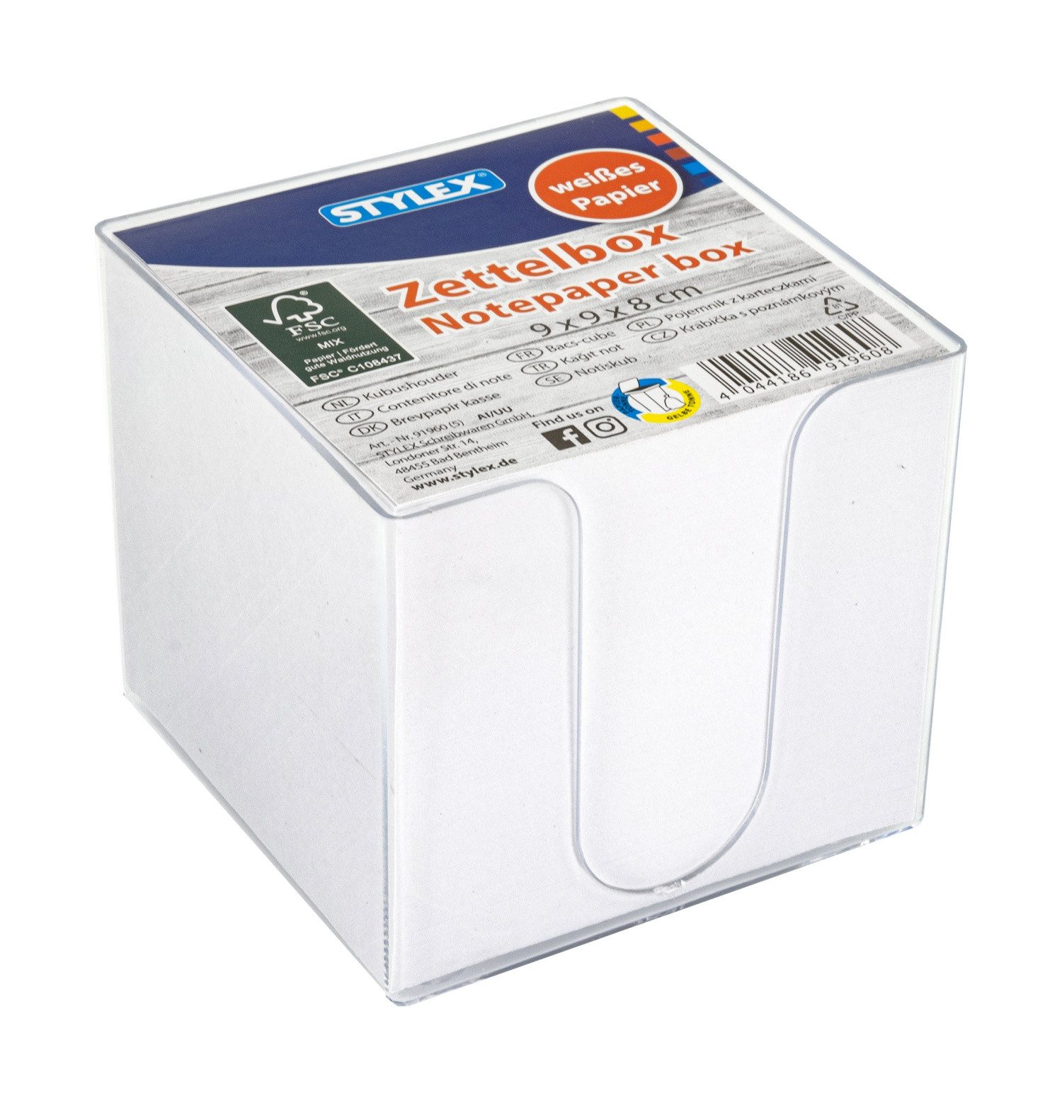 Notizzettel Zettelbox mit 700 Blatt weiße Notizzettel / Farbe: transparent klar