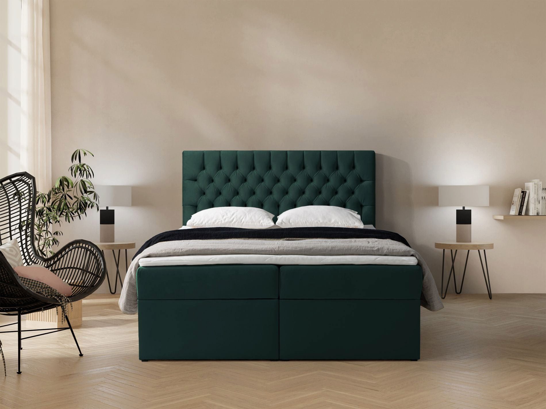 Selsey Boxbett DAISSY, Bett mit Kopfteil Matratze, Topper und Bettkasten, Velours