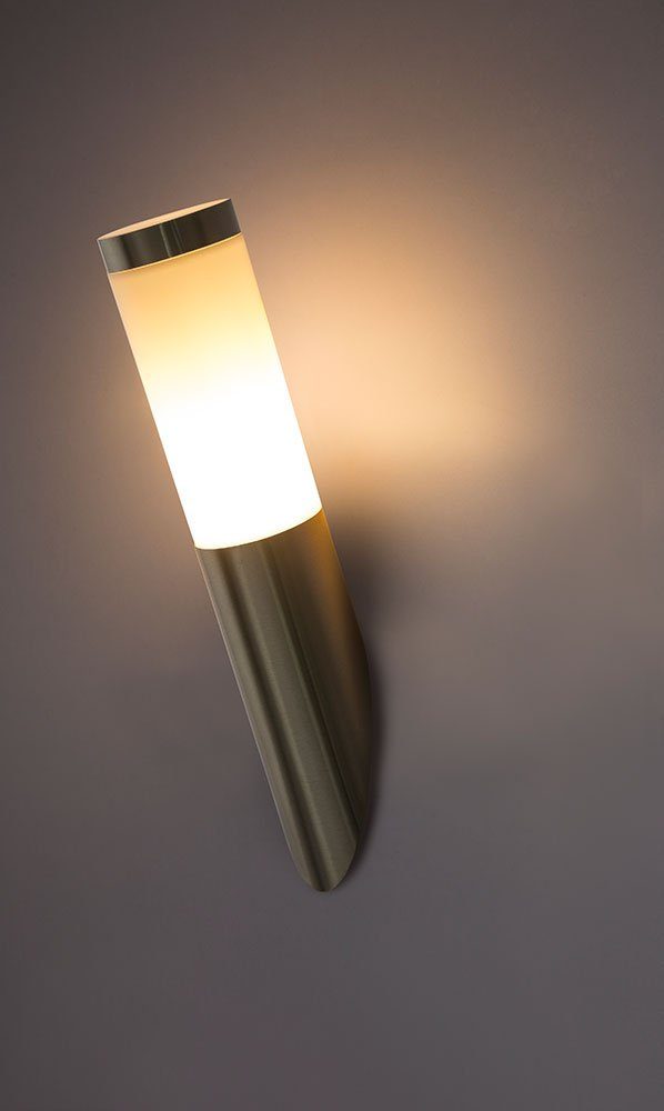 etc-shop Außen-Wandleuchte, silber- Außenwandlampe Gartenlampe Warmweiß, Edelstahl LED Leuchtmittel Wandleuchte inklusive