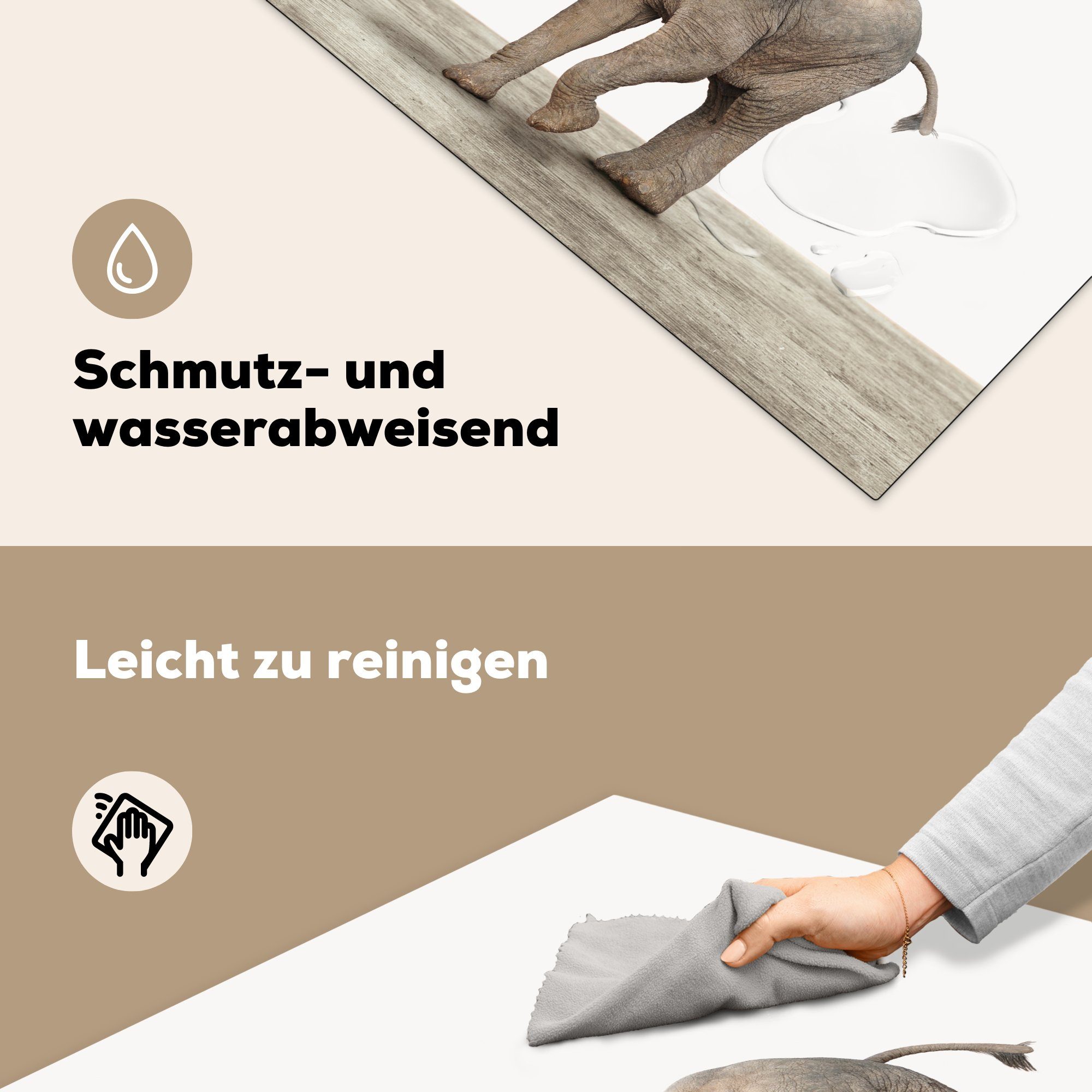 Arbeitsplatte - (1 78x78 Grau Tiere für Herdblende-/Abdeckplatte Vinyl, MuchoWow Elefant, tlg), - Ceranfeldabdeckung, cm, küche