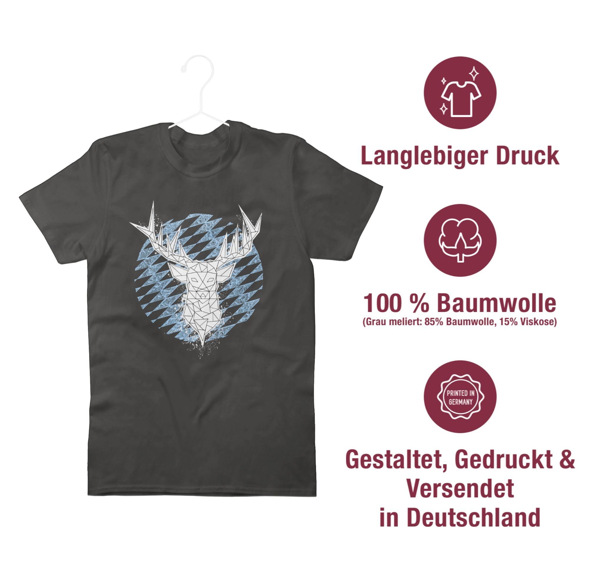 Dunkelgrau Mode T-Shirt Oktoberfest für Hirsch Herren Bayern Rauten Shirtracer 02