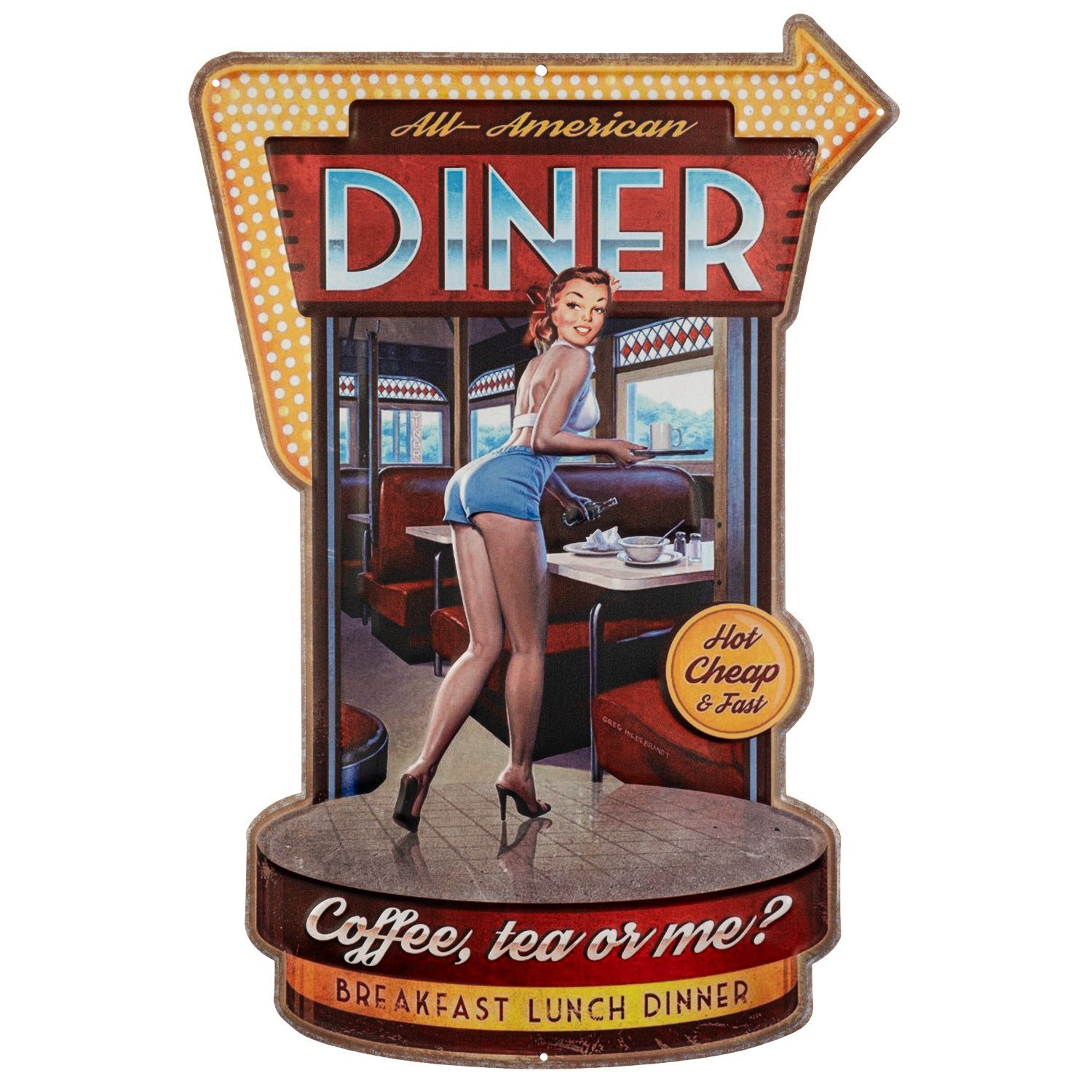 Moritz Metallschild American Diner Amerika USA Frau Retro Coffee, Blechschild 41 x 60 cm Retro Vintage Wand Schild Küche