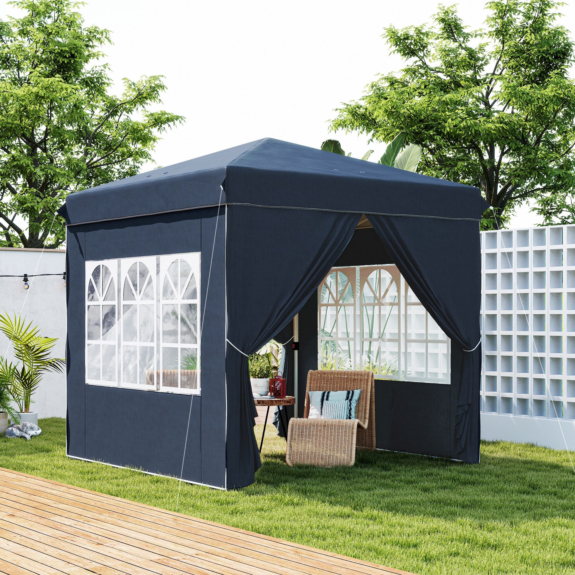 Outsunny Faltpavillon Pavillon 2,5x2,5m, wasserabweisend, Stabil, Partyzelt, mit 4 Seitenteilen, (Pop-up Pavillon, Partyzelt), mit 4 Seitenteilen, Tasche, für Camping, Garten, Blau
