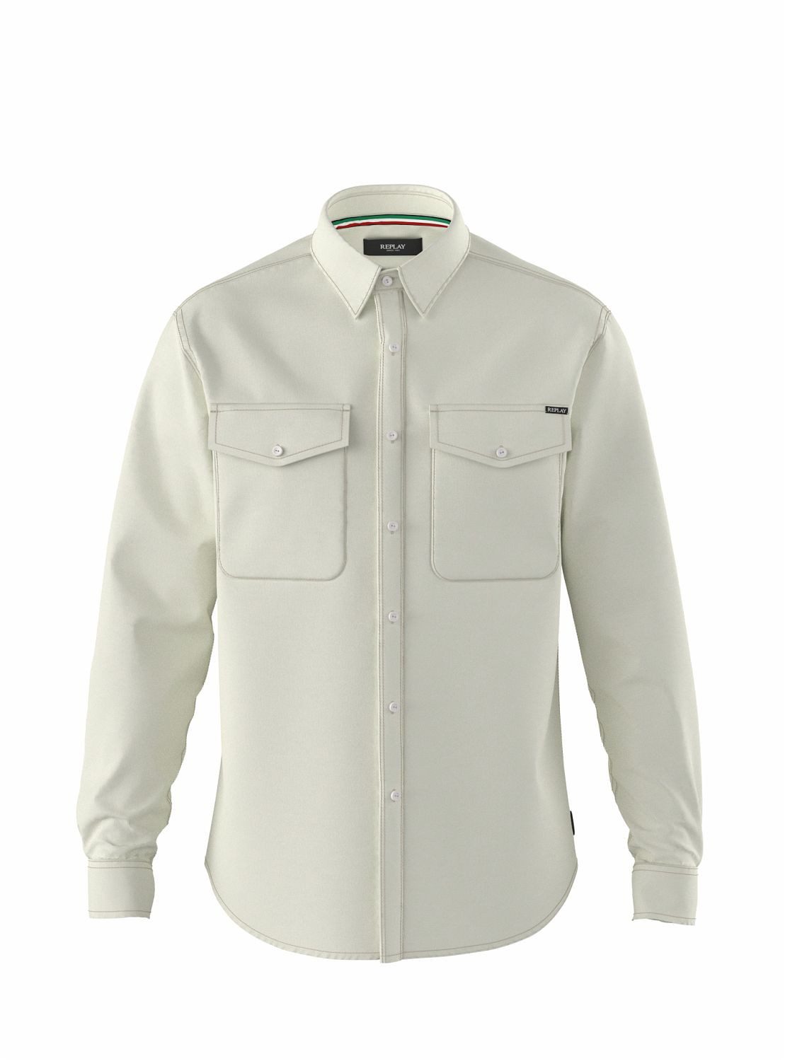 Replay Langarmhemd WHITE COTTON TWILL (1-tlg)