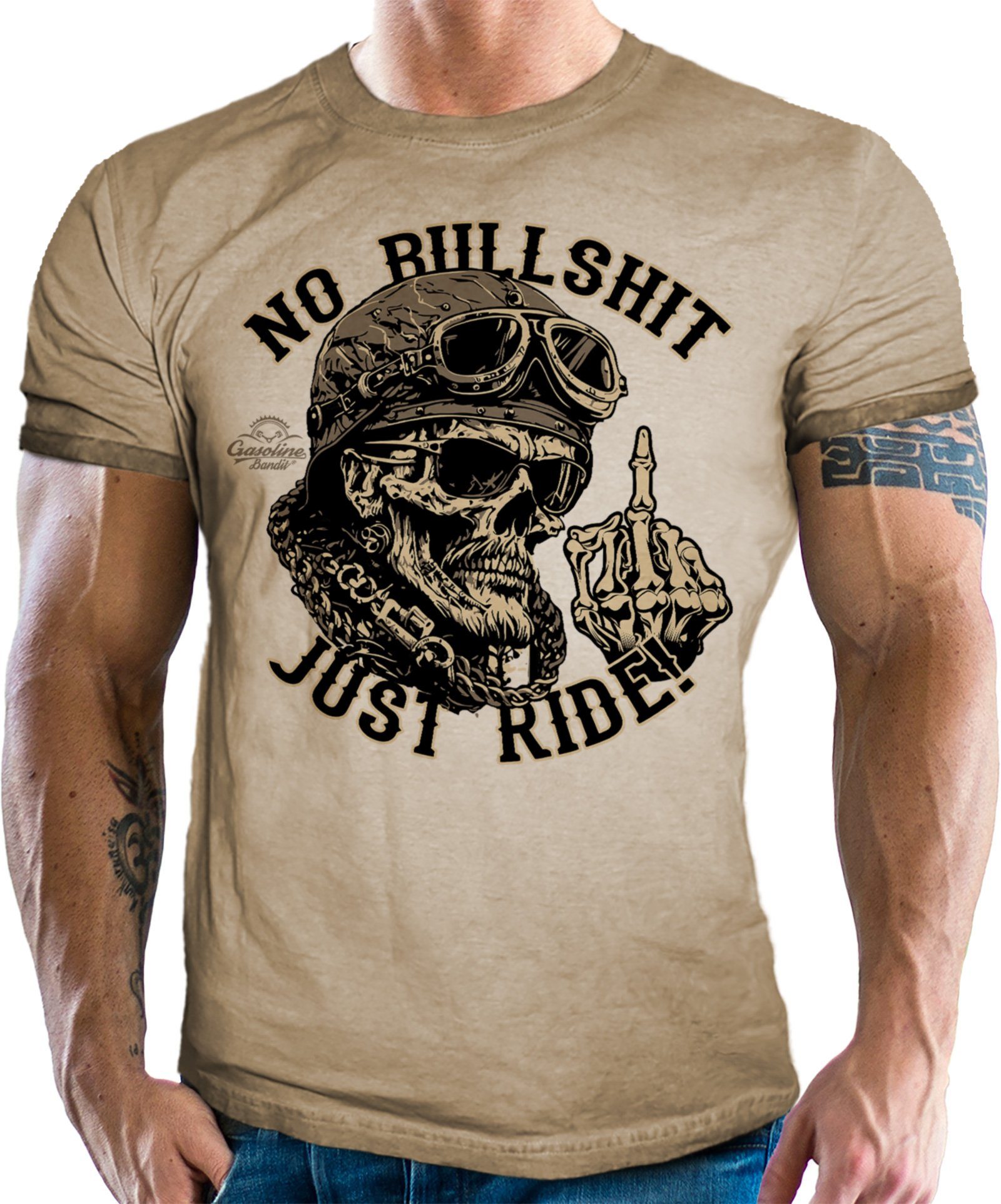 GASOLINE BANDIT® T-Shirt für Biker, Racer in Washed Used Look: Just Ride