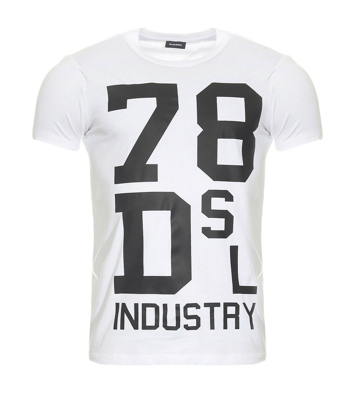 Diesel T-Shirt Diesel Herren T-Shirt Weiss Print-Schriftzug, T-DIEGO-ND Motiv Schnitt, Gerade