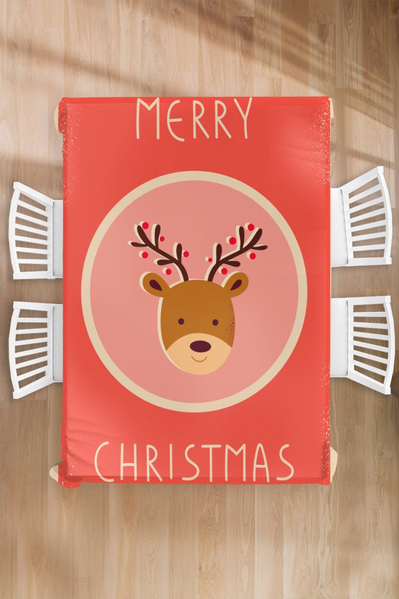 MuchoWow Tischdecke Rentier - Zitate - Weihnachten - Frohe Weihnachten - Rot - Vintage, Gartentischdecke und indoor, Wetterfest, Abwaschbar, 150x220 cm