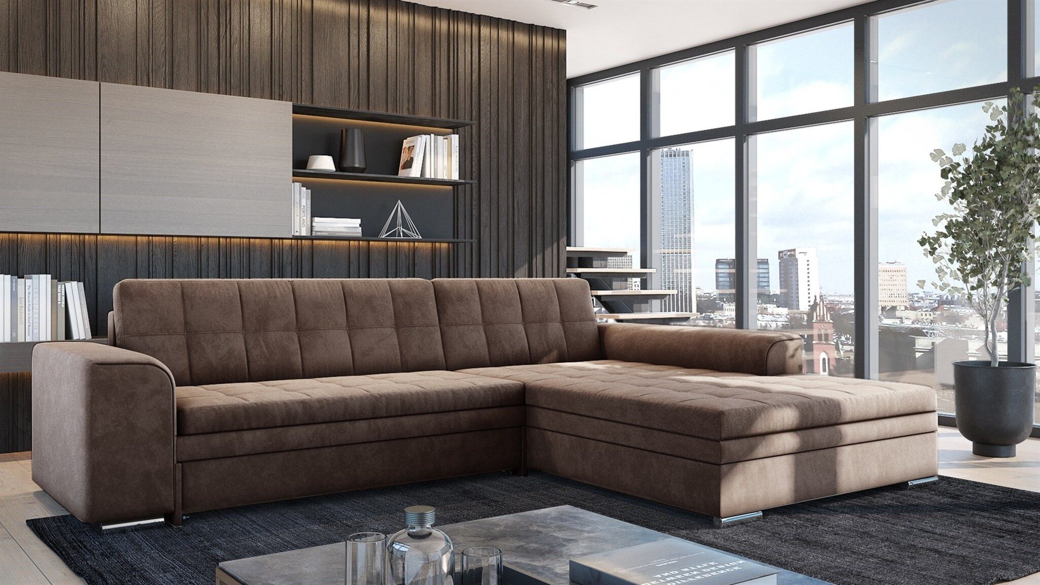 Fun Möbel Ecksofa Schlafsofa LUSAKA mit Ottomane in Stoff, Rundumbezug, Ottomane Links oder Rechts
