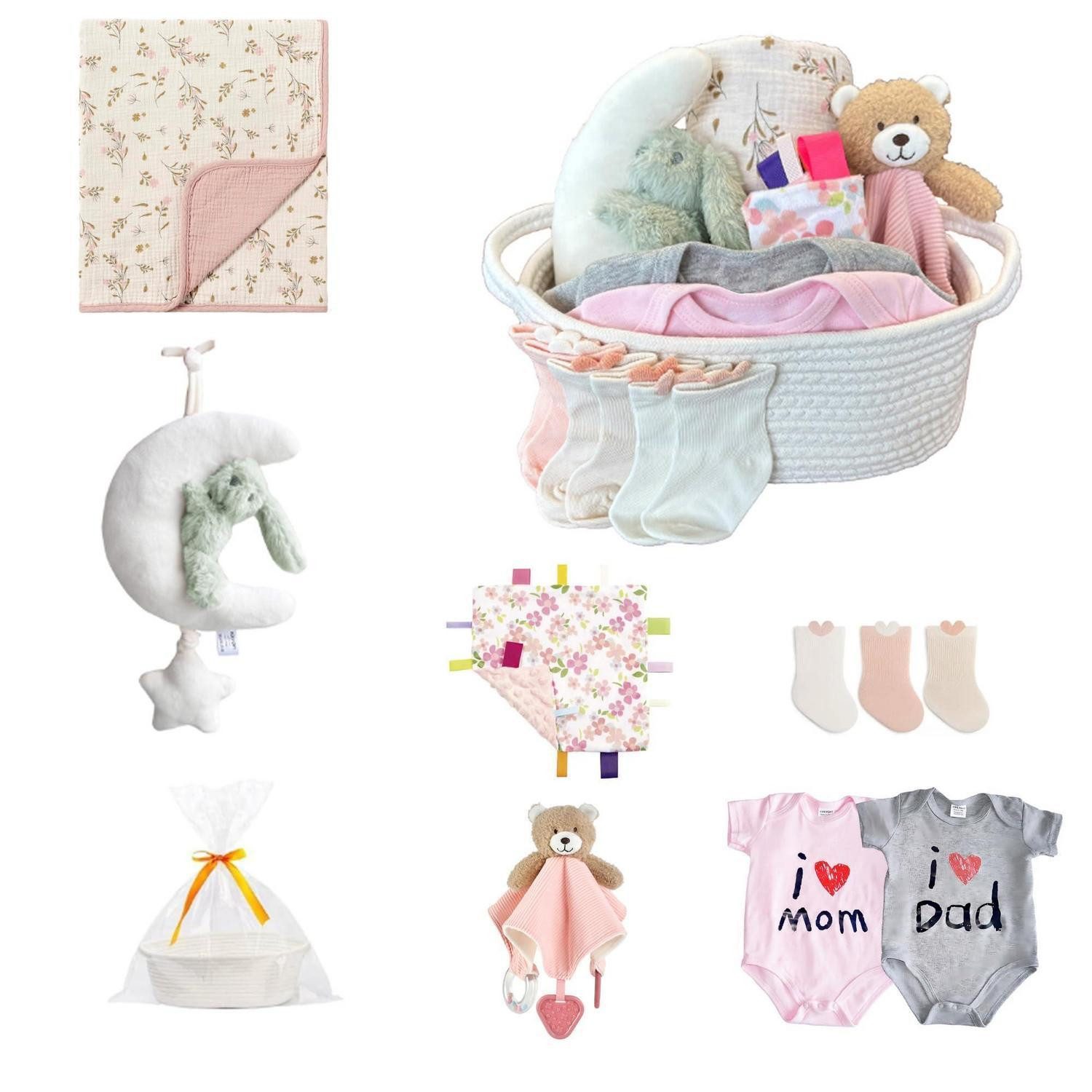 LuxusKollektion Geschenkbox CREVENT Geschenkset Baby Mädchen Junge Decke Taggie Söckchen Bodys (1 St)