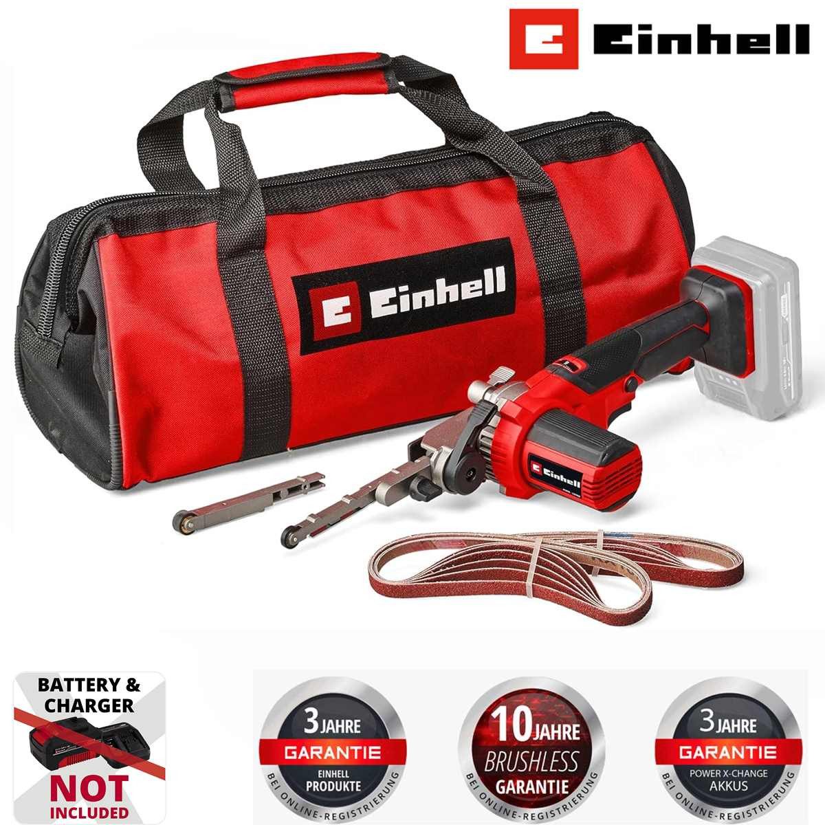 Einhell Powerfeile Akku-Bandfeile TE-BF 18 Li-Solo 18V 2x Schleifarme 9 mm und 13 mm