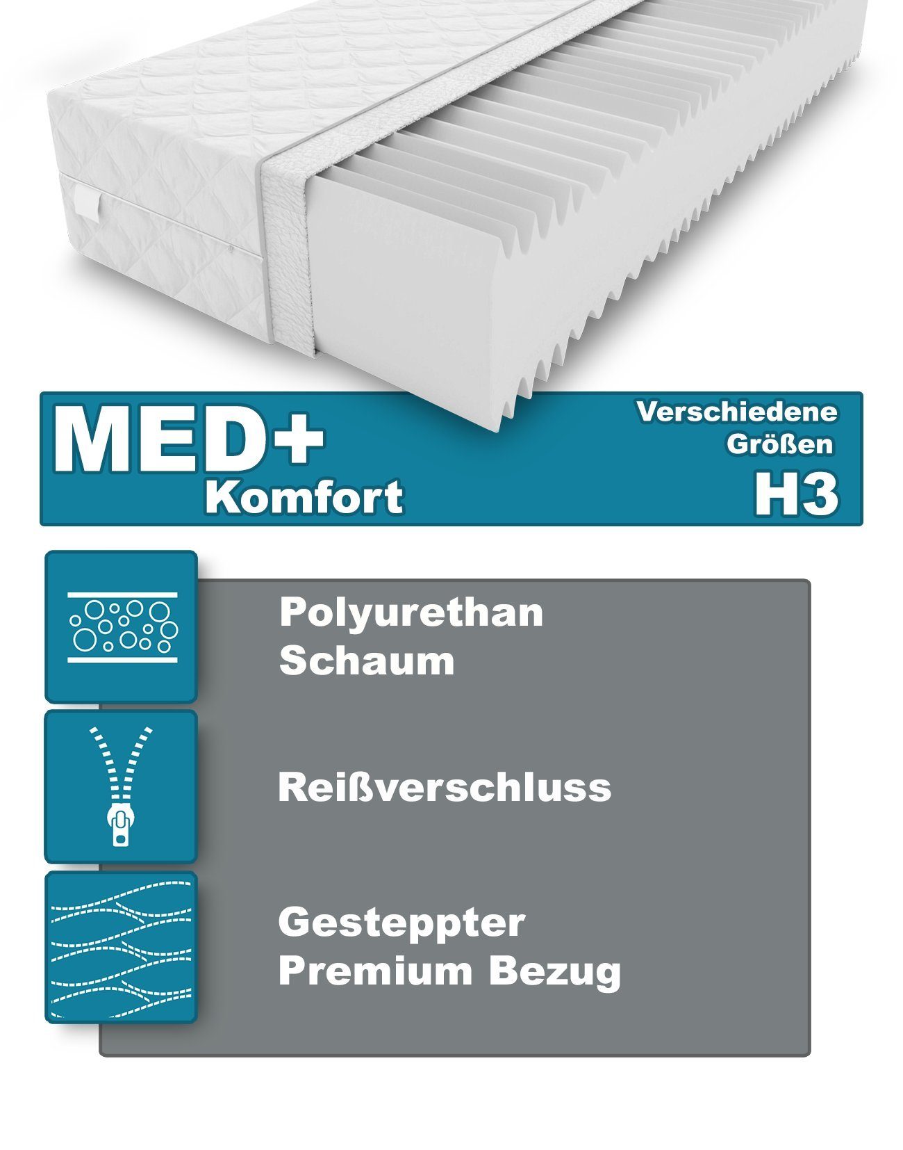 cm x Kaltschaum H3 Komfort cm Zonen Matratze 7 cm, 16 16 Memory MED+ Kaltschaummatratze 200 KingMatratzen, 120 hoch